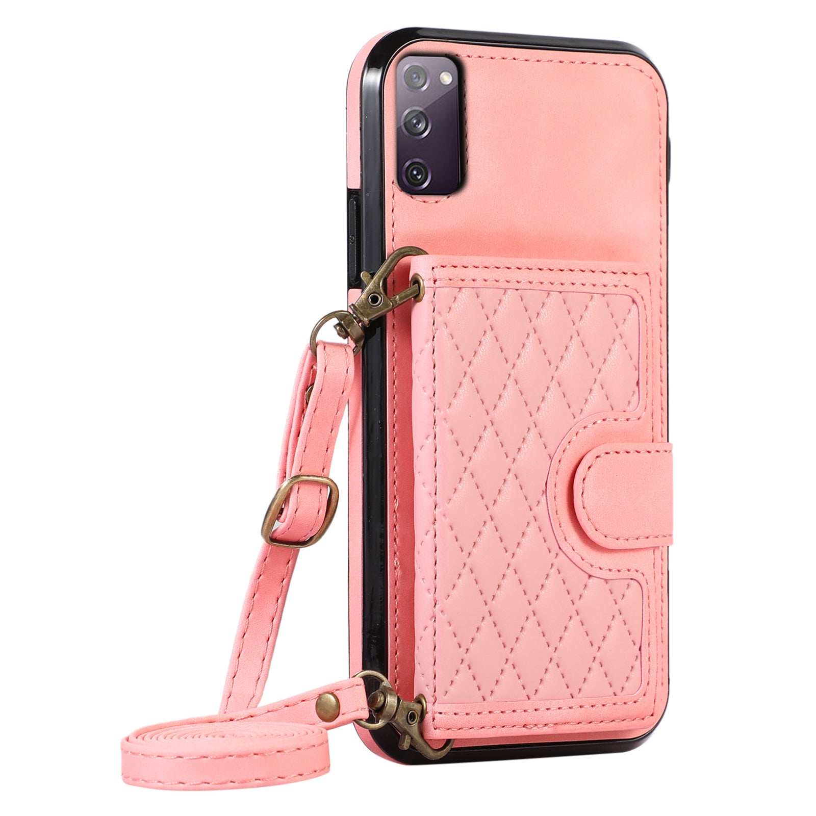 For Samsung Galaxy S20 FE 2022 / S20 FE / S20 FE 5G / S20 Lite Case Card Holder TPU+PU Leather Phone Shell - Rose Gold