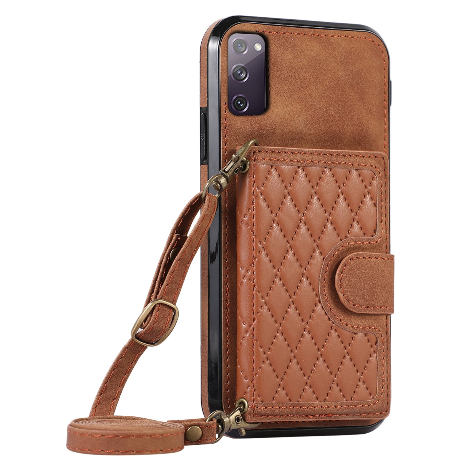 For Samsung Galaxy S20 FE 2022 / S20 FE / S20 FE 5G / S20 Lite Case Card Holder TPU+PU Leather Phone Shell - Brown