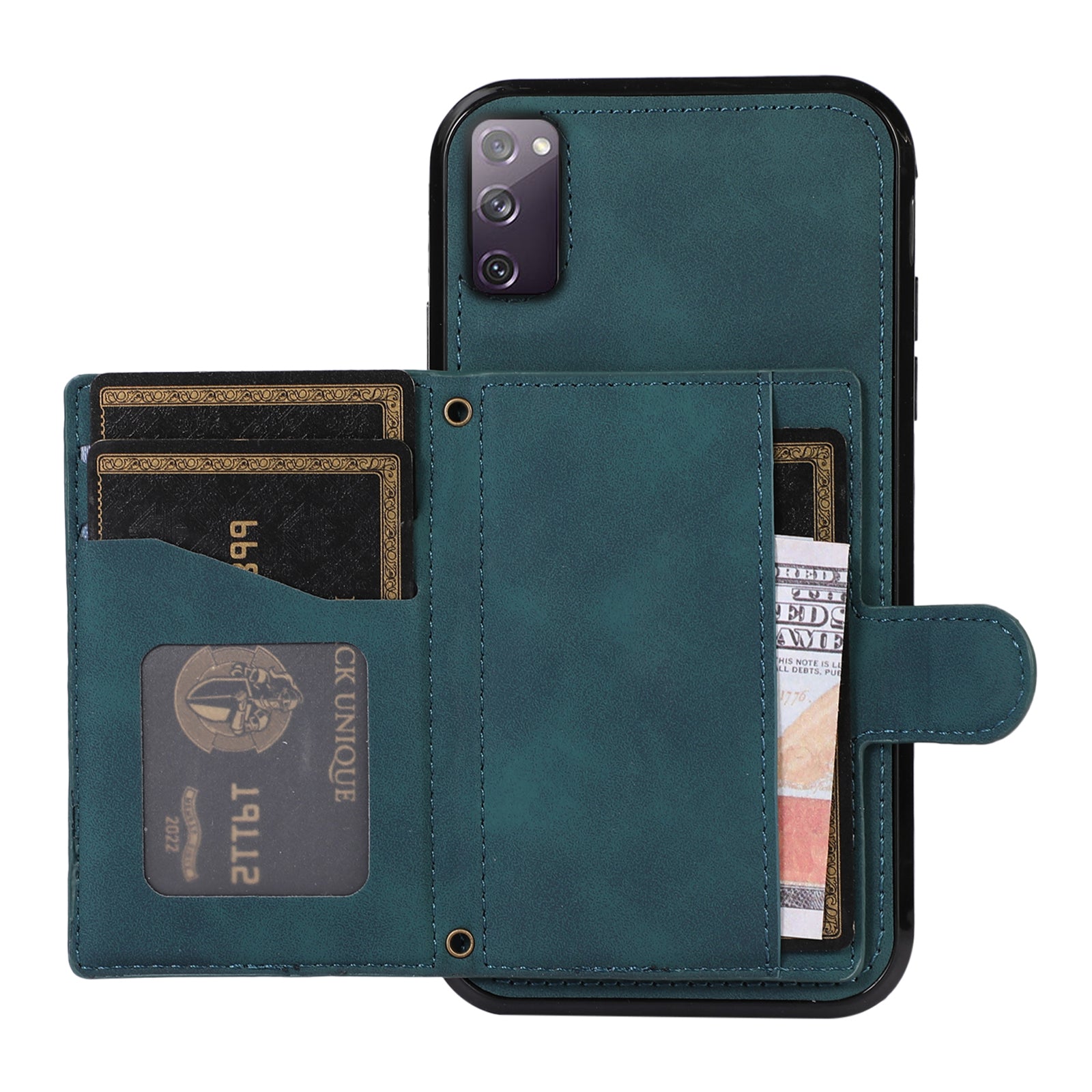 For Samsung Galaxy S20 FE 2022 / S20 FE / S20 FE 5G / S20 Lite Case Card Holder TPU+PU Leather Phone Shell - Green