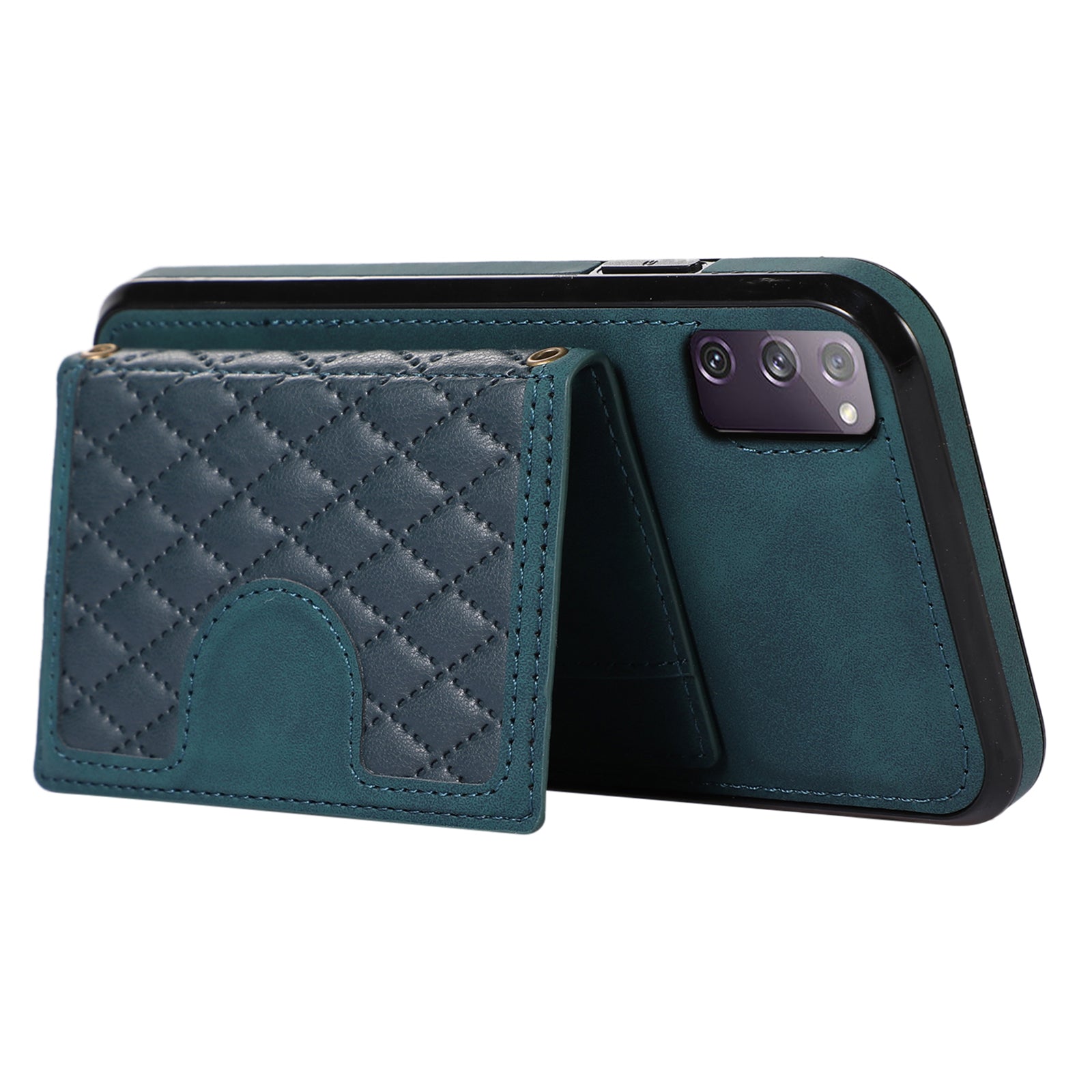 For Samsung Galaxy S20 FE 2022 / S20 FE / S20 FE 5G / S20 Lite Case Card Holder TPU+PU Leather Phone Shell - Green