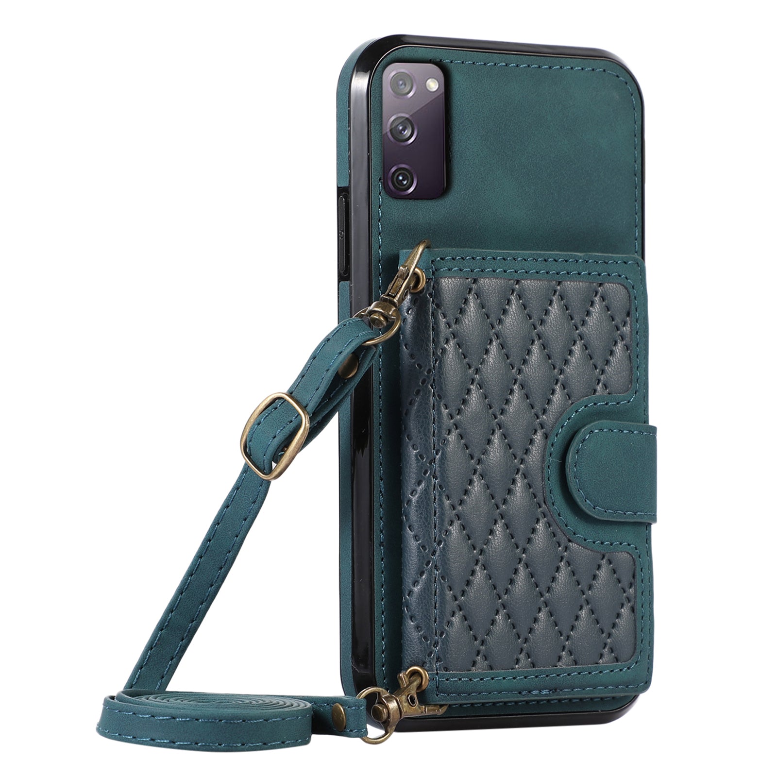 For Samsung Galaxy S20 FE 2022 / S20 FE / S20 FE 5G / S20 Lite Case Card Holder TPU+PU Leather Phone Shell - Green