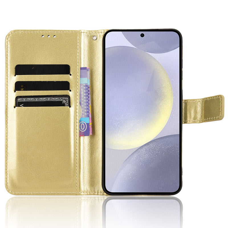 For Samsung Galaxy S24 Leather Case Phone Wallet Crazy Horse Pattern - Gold