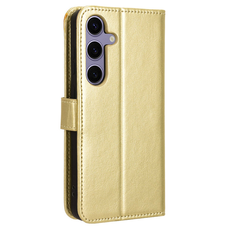 For Samsung Galaxy S24 Leather Case Phone Wallet Crazy Horse Pattern - Gold