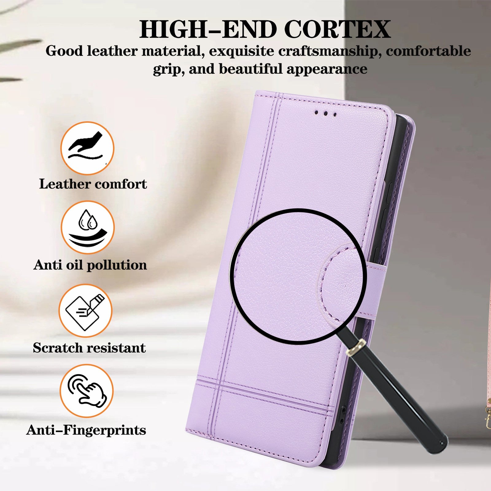 For Samsung Galaxy S24 Ultra Cell Phone Cases Folio Flip Leather Protection Cover with Mirror - Purple