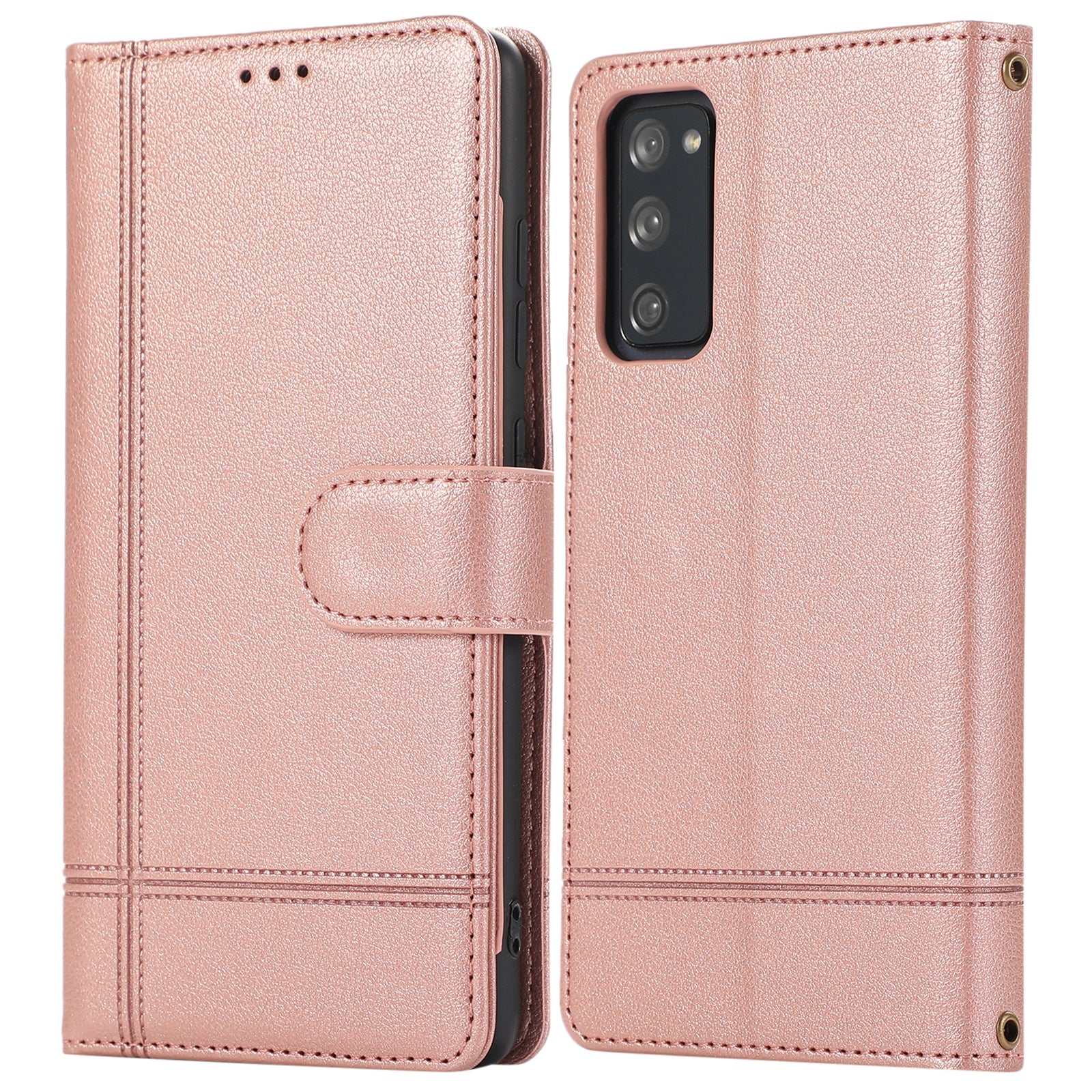 For Samsung Galaxy S20 FE 4G / S20 FE 5G / S20 Lite / S20 FE 2022 Case Leather Wallet Phone Cover with Mirror - Rose Gold