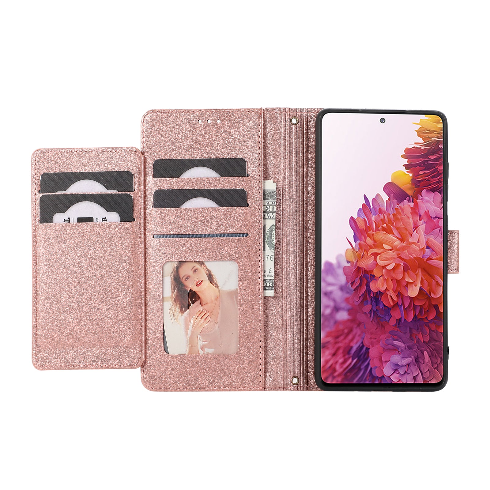 For Samsung Galaxy S20 FE 4G / S20 FE 5G / S20 Lite / S20 FE 2022 Case Leather Wallet Phone Cover with Mirror - Rose Gold