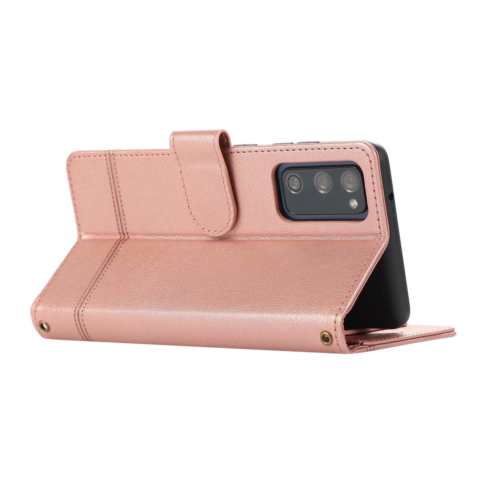 For Samsung Galaxy S20 FE 4G / S20 FE 5G / S20 Lite / S20 FE 2022 Case Leather Wallet Phone Cover with Mirror - Rose Gold