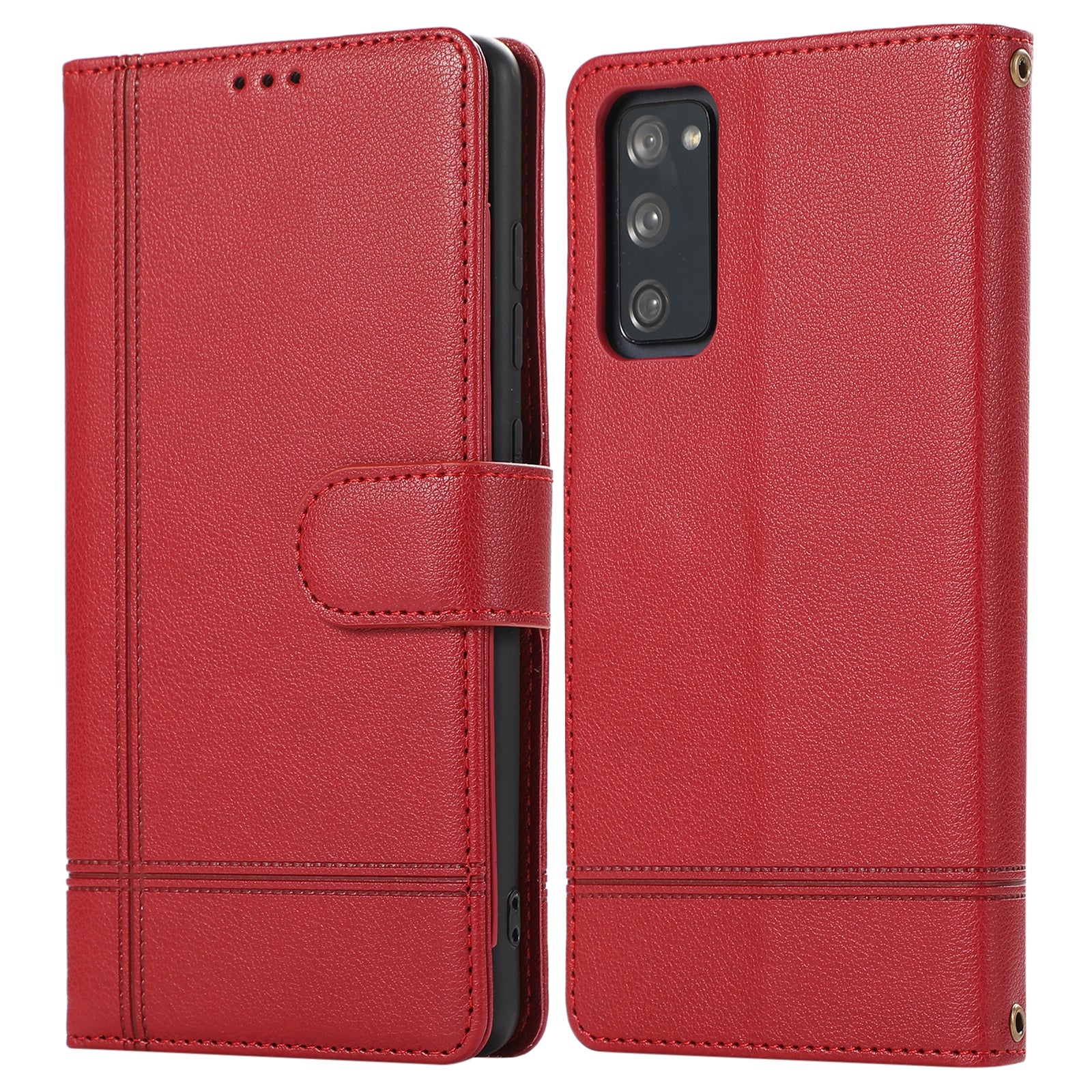 For Samsung Galaxy S20 FE 4G / S20 FE 5G / S20 Lite / S20 FE 2022 Case Leather Wallet Phone Cover with Mirror - Red