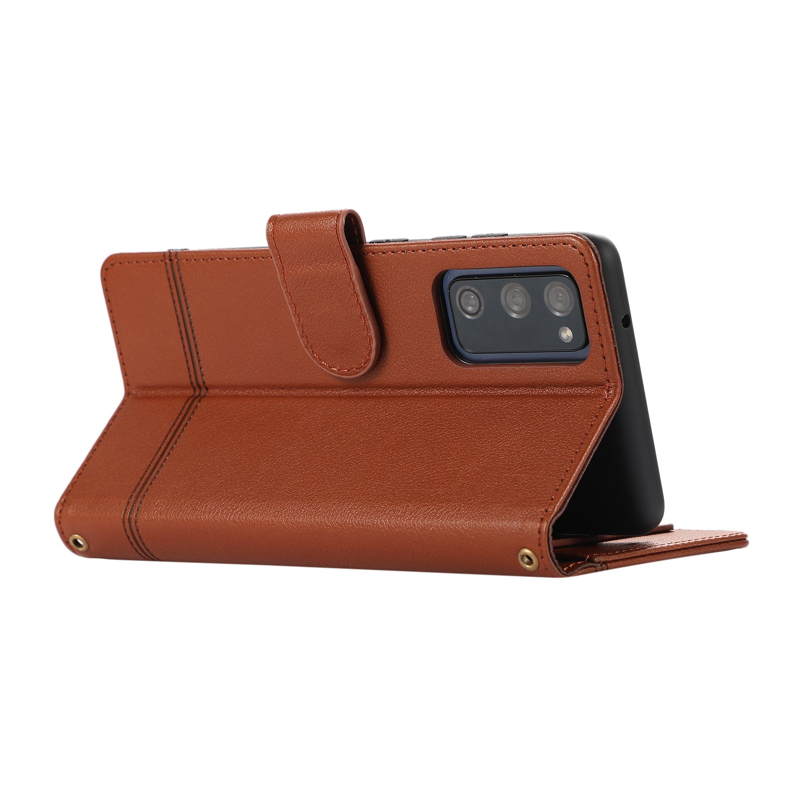 For Samsung Galaxy S20 FE 4G / S20 FE 5G / S20 Lite / S20 FE 2022 Case Leather Wallet Phone Cover with Mirror - Brown