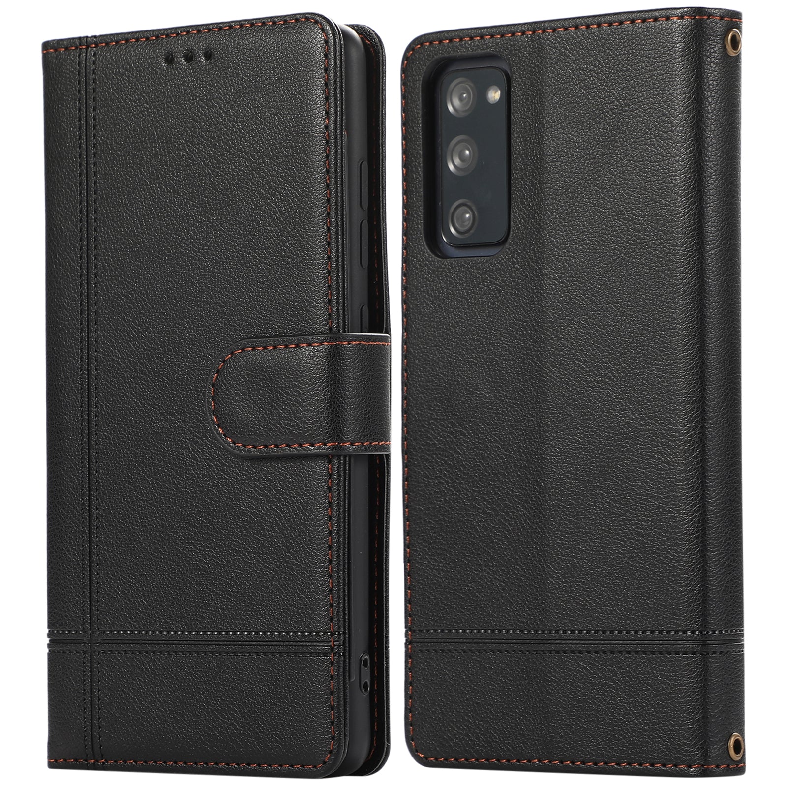 For Samsung Galaxy S20 FE 4G / S20 FE 5G / S20 Lite / S20 FE 2022 Case Leather Wallet Phone Cover with Mirror - Black