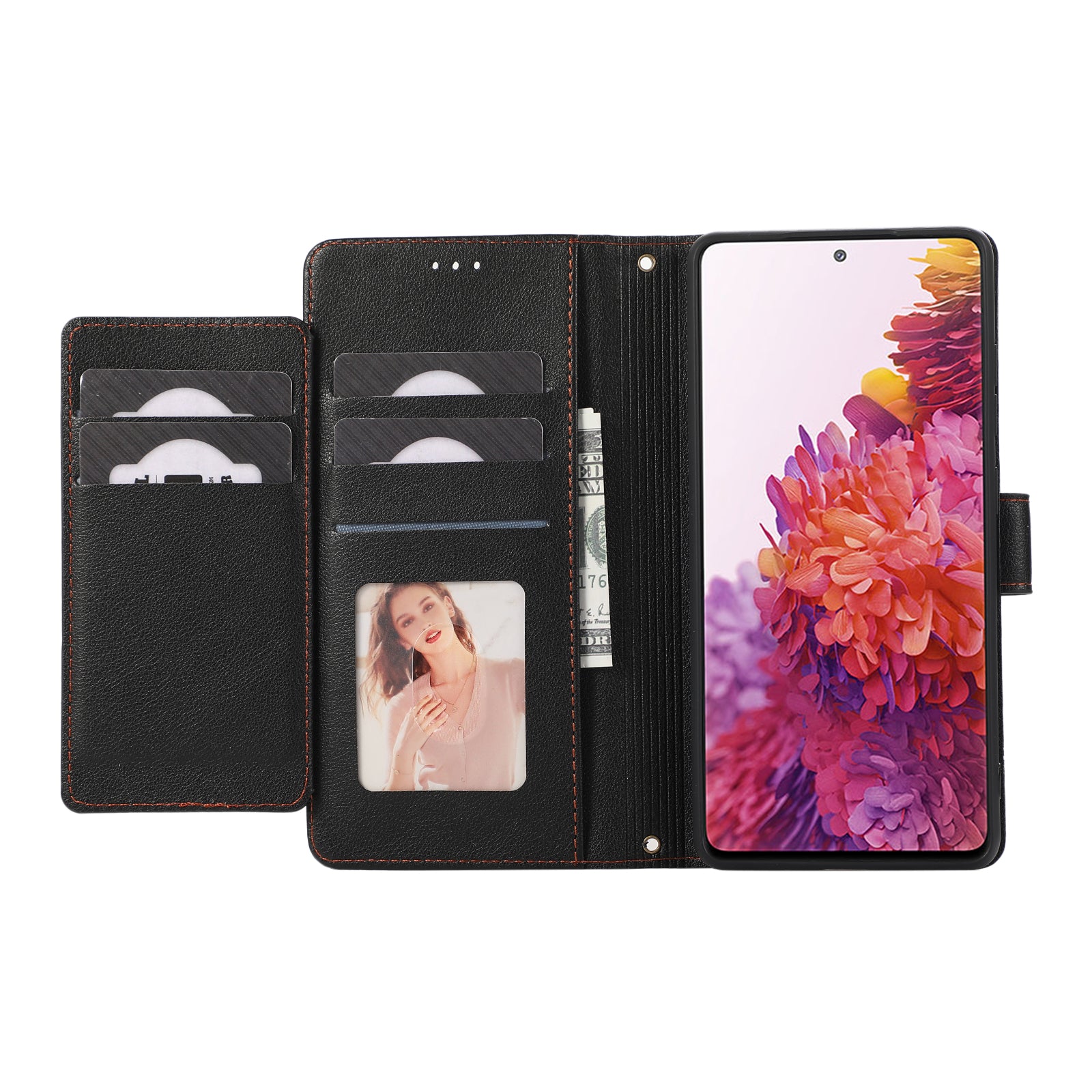 For Samsung Galaxy S20 FE 4G / S20 FE 5G / S20 Lite / S20 FE 2022 Case Leather Wallet Phone Cover with Mirror - Black