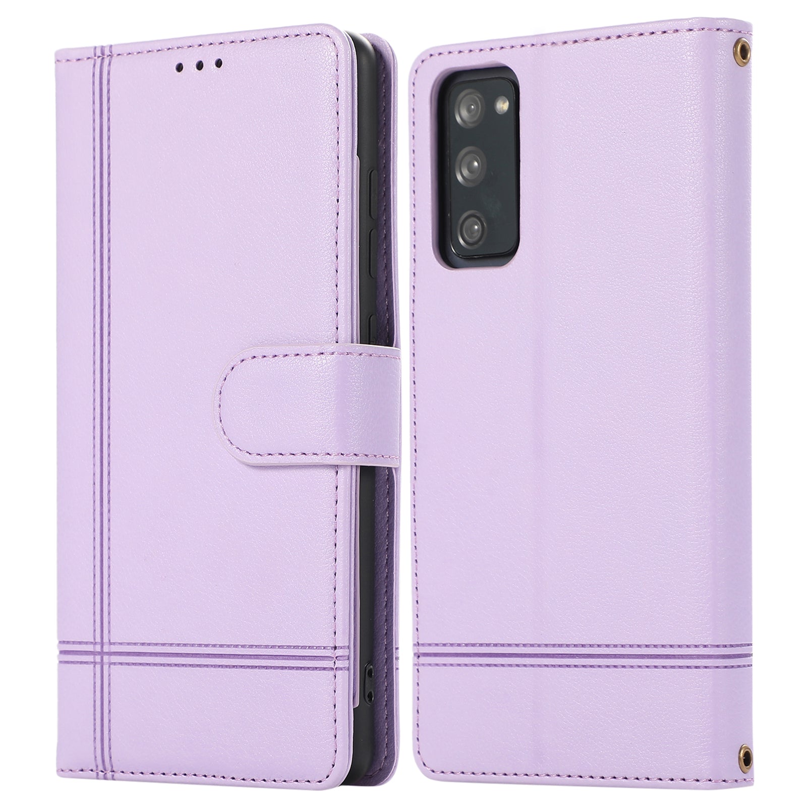 For Samsung Galaxy S20 FE 4G / S20 FE 5G / S20 Lite / S20 FE 2022 Case Leather Wallet Phone Cover with Mirror - Purple