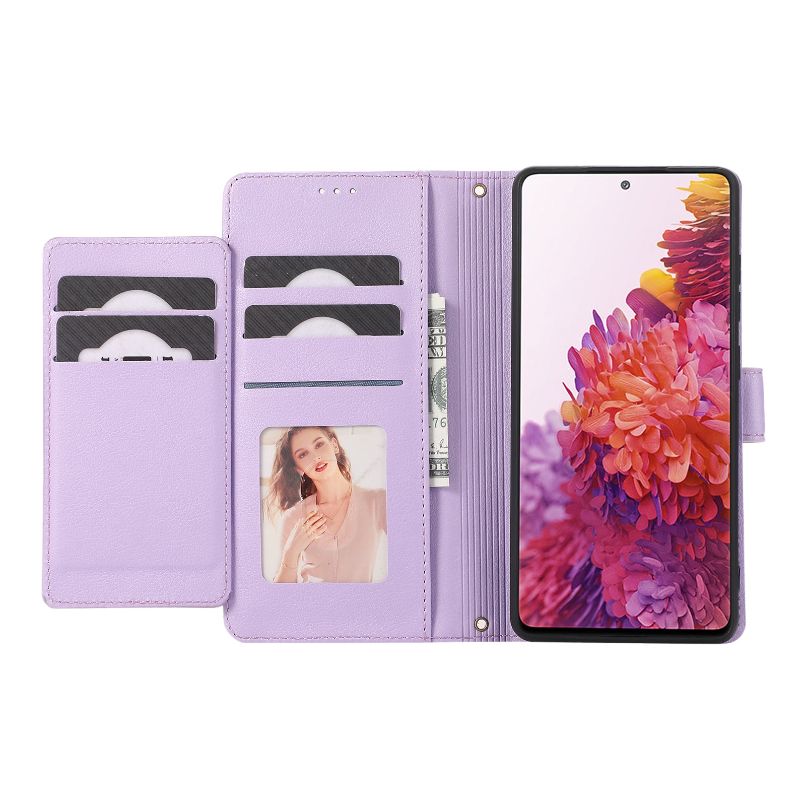 For Samsung Galaxy S20 FE 4G / S20 FE 5G / S20 Lite / S20 FE 2022 Case Leather Wallet Phone Cover with Mirror - Purple