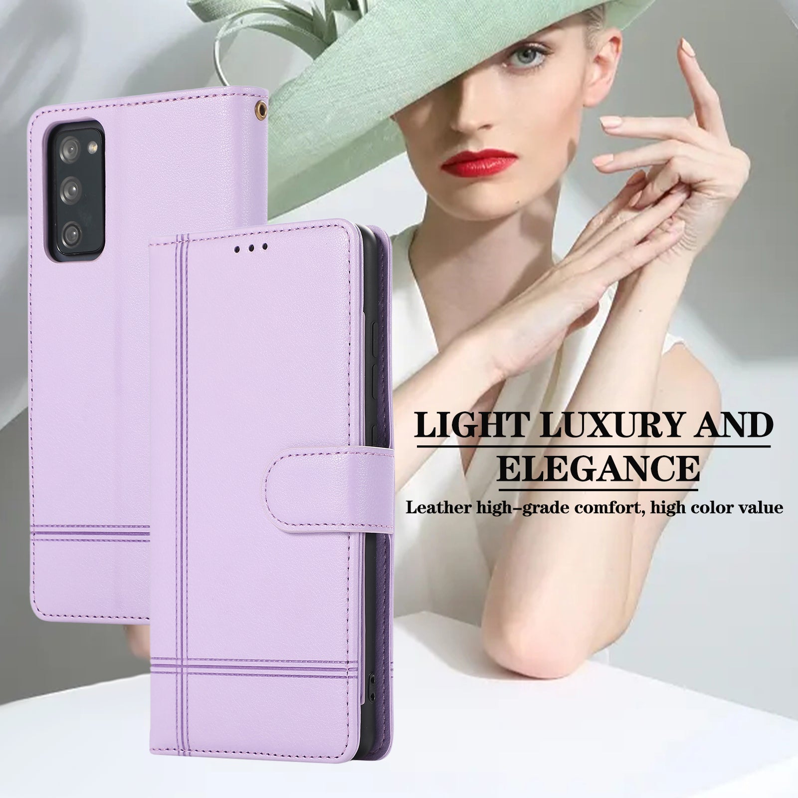 For Samsung Galaxy S20 FE 4G / S20 FE 5G / S20 Lite / S20 FE 2022 Case Leather Wallet Phone Cover with Mirror - Purple