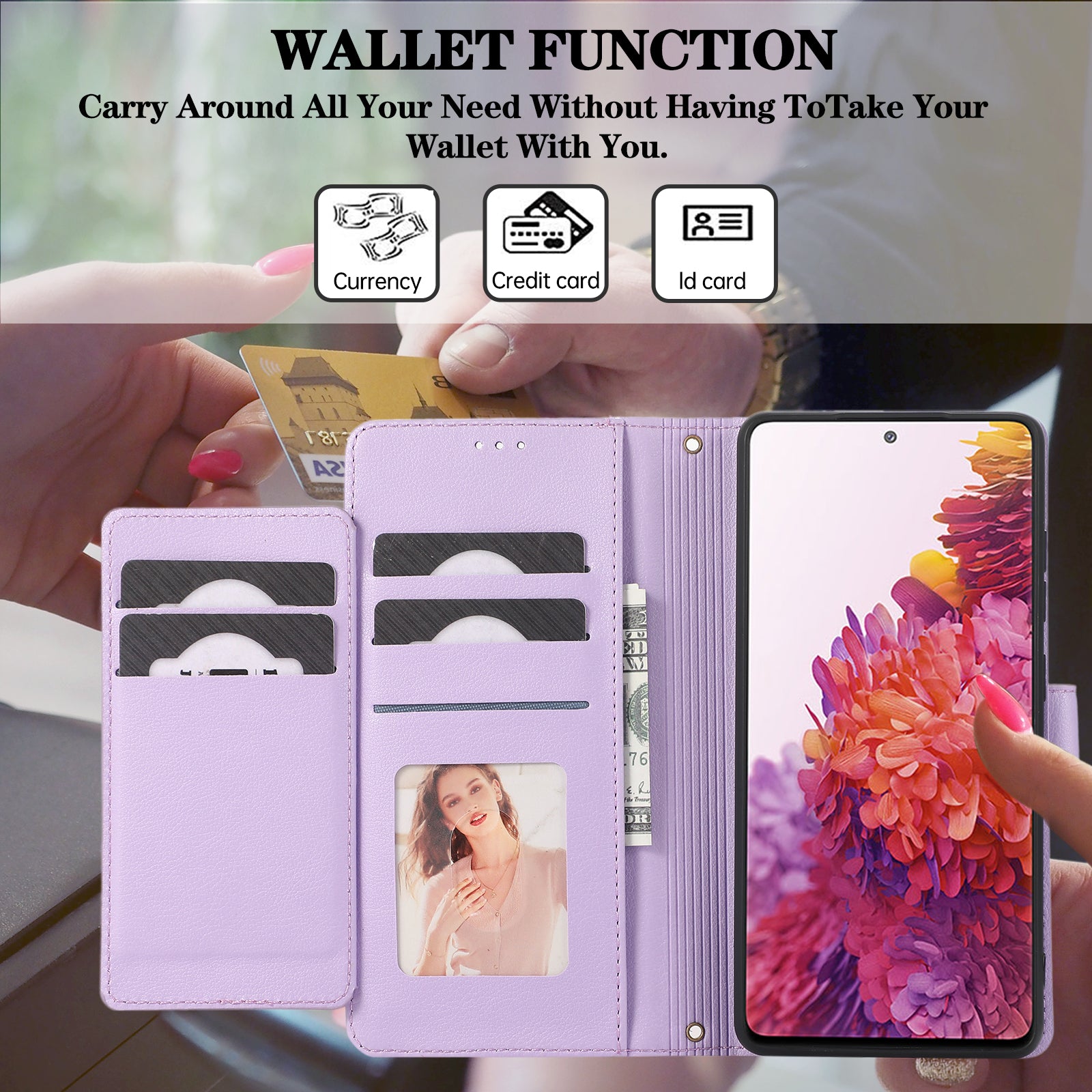 For Samsung Galaxy S20 FE 4G / S20 FE 5G / S20 Lite / S20 FE 2022 Case Leather Wallet Phone Cover with Mirror - Purple