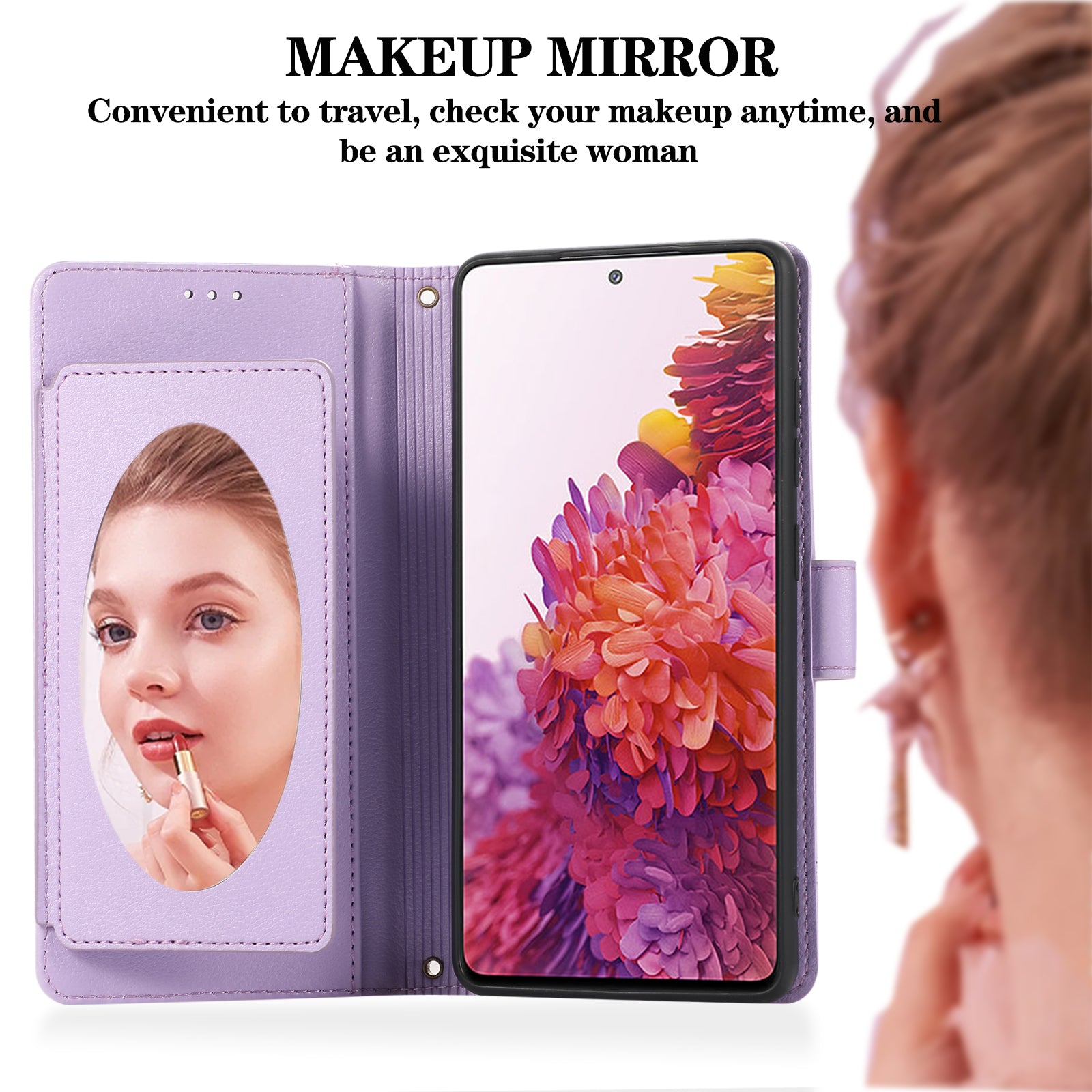 For Samsung Galaxy S20 FE 4G / S20 FE 5G / S20 Lite / S20 FE 2022 Case Leather Wallet Phone Cover with Mirror - Purple