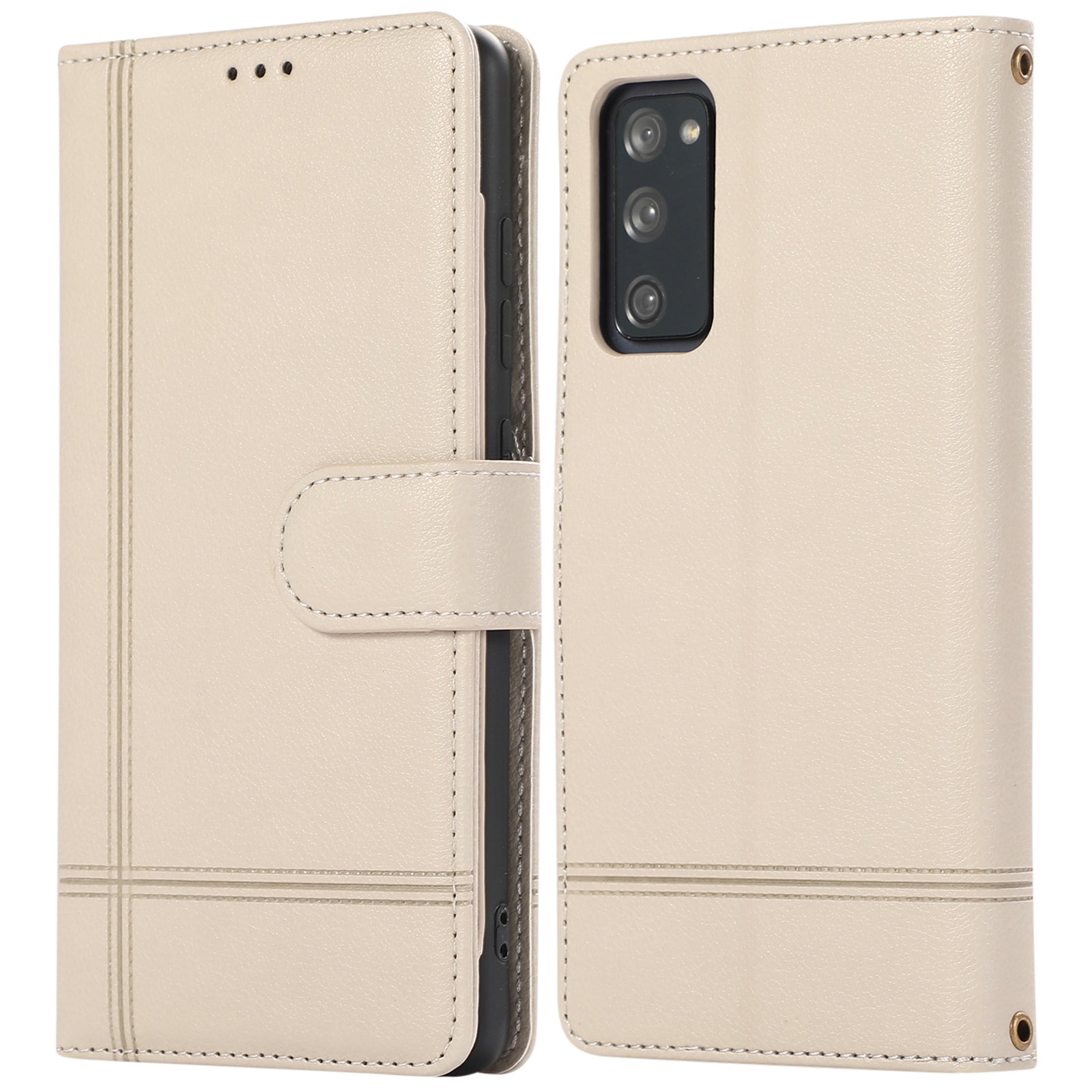 For Samsung Galaxy S20 FE 4G / S20 FE 5G / S20 Lite / S20 FE 2022 Case Leather Wallet Phone Cover with Mirror - Beige