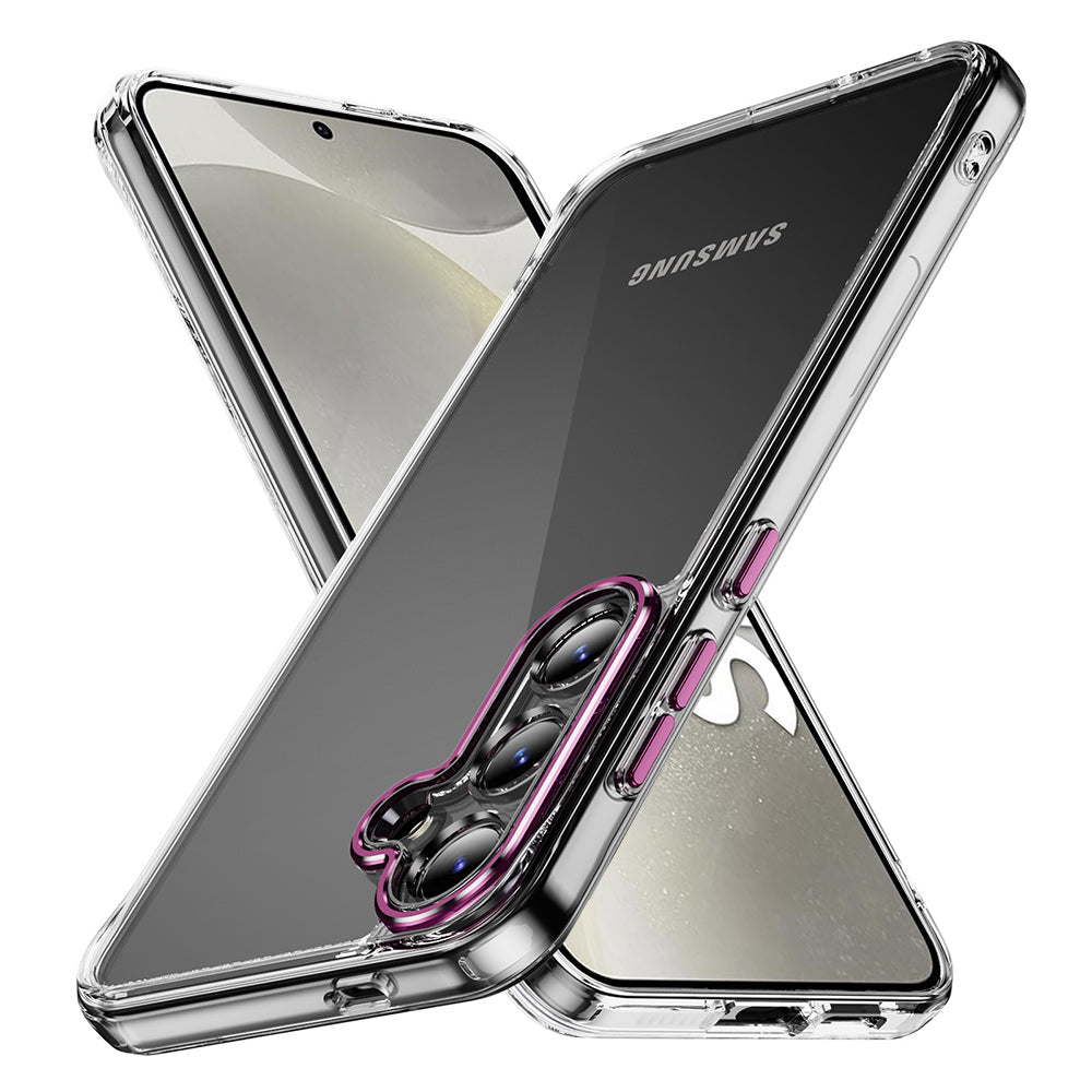 YSM For Samsung Galaxy S24+ Clear Phone Case Metal Lens Frame Protective Cover - Pink