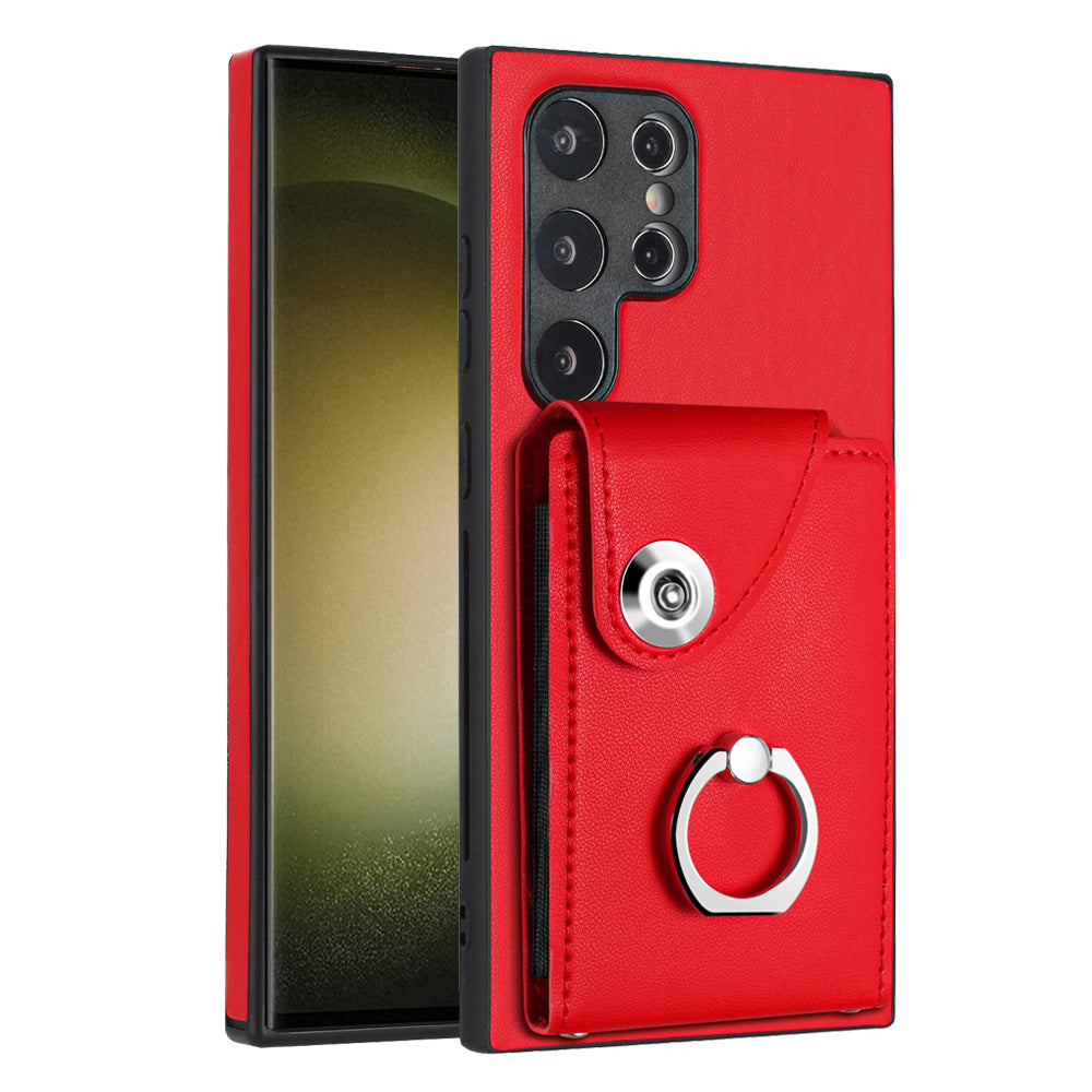 YB Leather Coating Series-7 for Samsung Galaxy S24 Ultra Magnetic Phone Case Card Holder Cover - Red