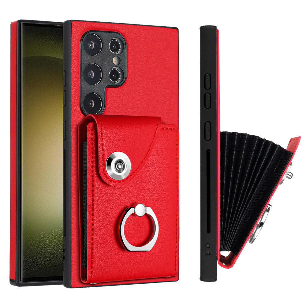 YB Leather Coating Series-7 for Samsung Galaxy S24 Ultra Magnetic Phone Case Card Holder Cover - Red