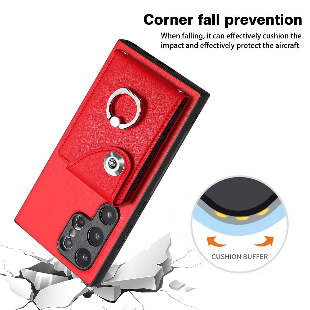 YB Leather Coating Series-7 for Samsung Galaxy S24 Ultra Magnetic Phone Case Card Holder Cover - Red