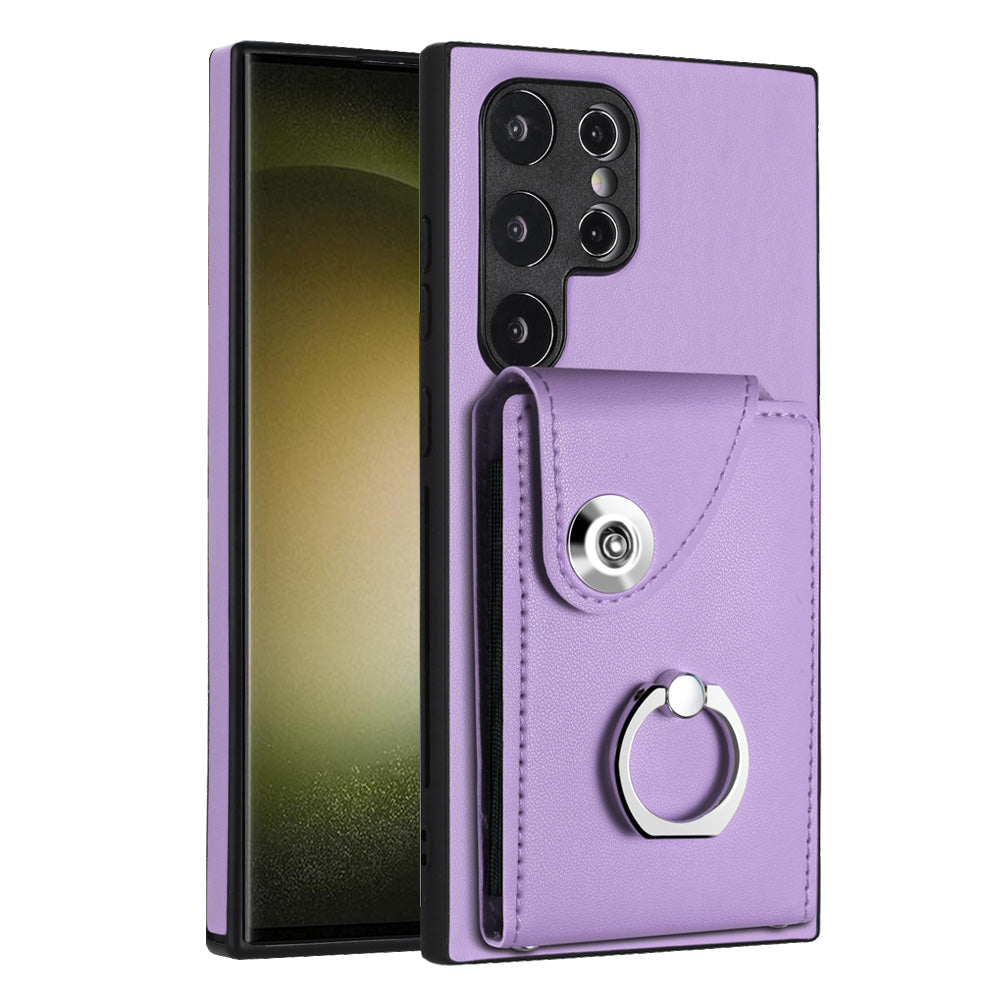 YB Leather Coating Series-7 for Samsung Galaxy S24 Ultra Magnetic Phone Case Card Holder Cover - Purple