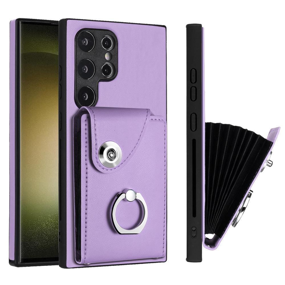 YB Leather Coating Series-7 for Samsung Galaxy S24 Ultra Magnetic Phone Case Card Holder Cover - Purple