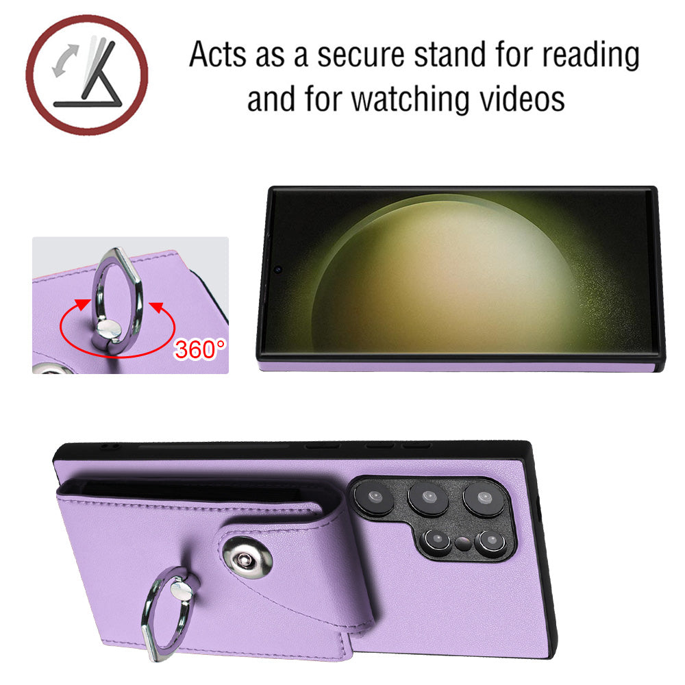 YB Leather Coating Series-7 for Samsung Galaxy S24 Ultra Magnetic Phone Case Card Holder Cover - Purple