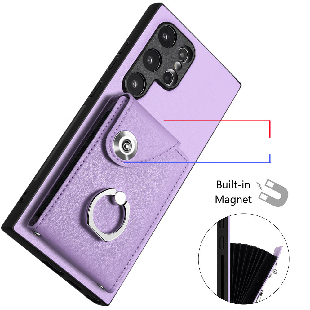 YB Leather Coating Series-7 for Samsung Galaxy S24 Ultra Magnetic Phone Case Card Holder Cover - Purple