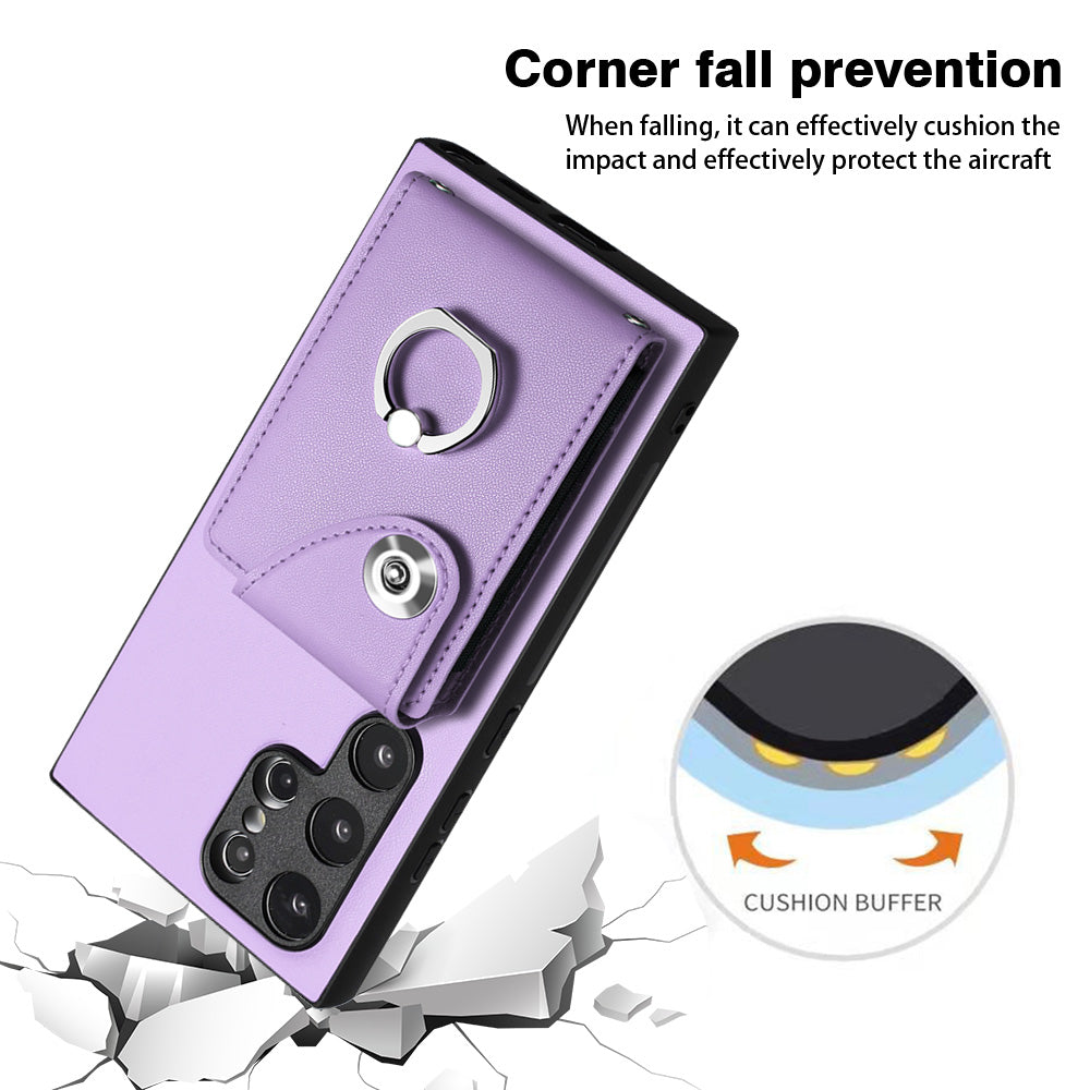 YB Leather Coating Series-7 for Samsung Galaxy S24 Ultra Magnetic Phone Case Card Holder Cover - Purple