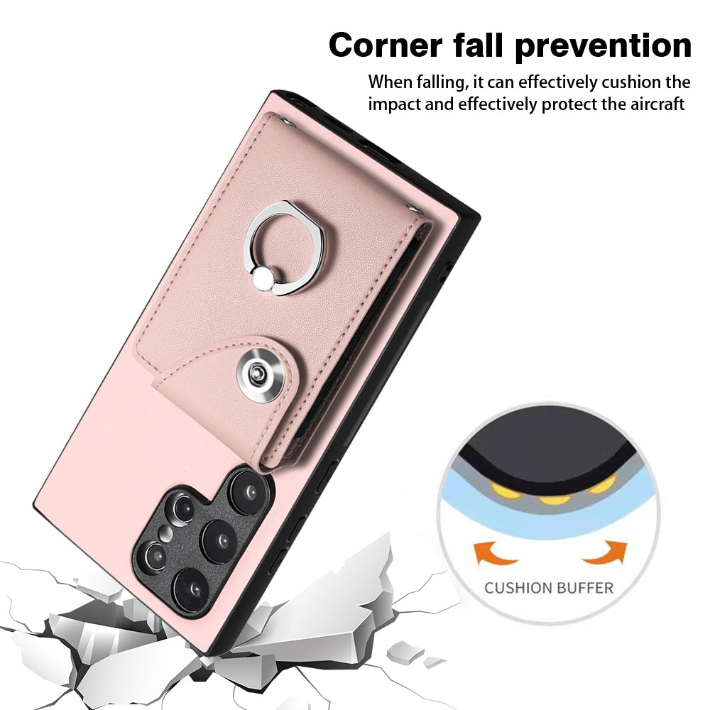 YB Leather Coating Series-7 for Samsung Galaxy S24 Ultra Magnetic Phone Case Card Holder Cover - Pink