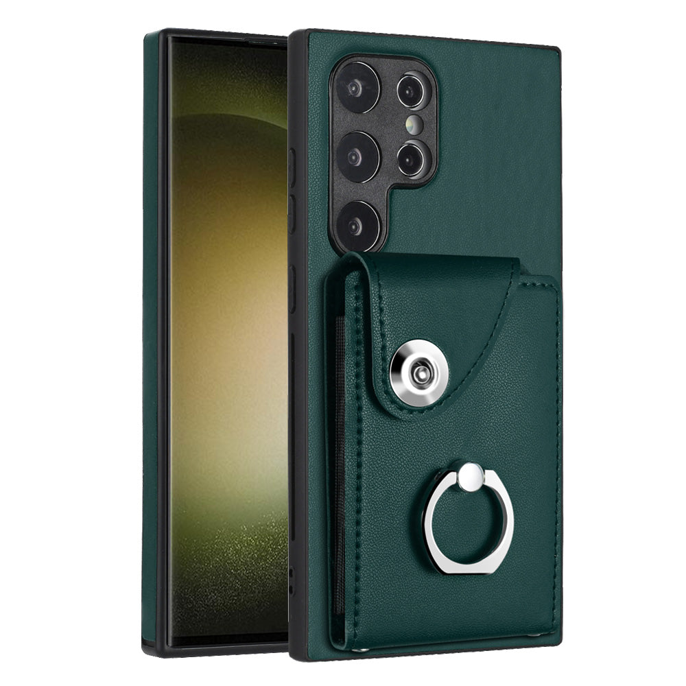 YB Leather Coating Series-7 for Samsung Galaxy S24 Ultra Magnetic Phone Case Card Holder Cover - Green