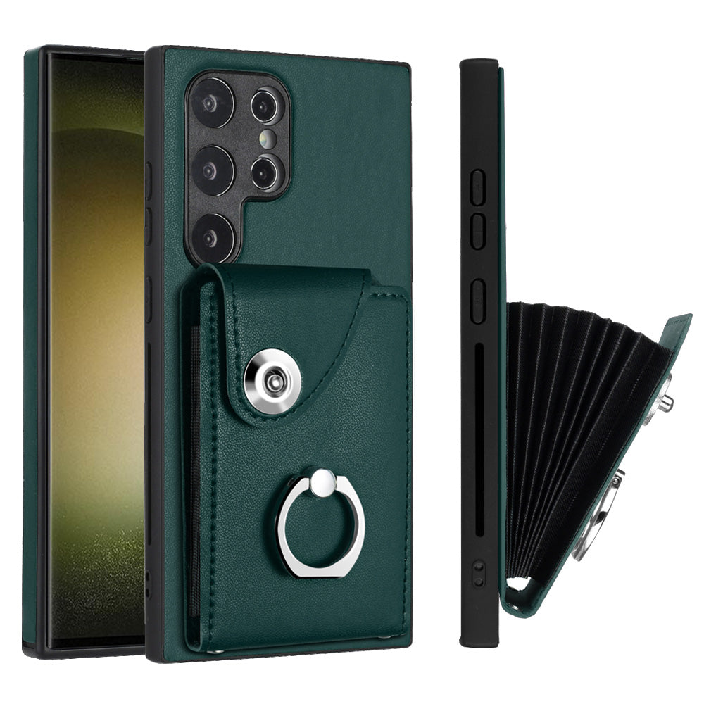 YB Leather Coating Series-7 for Samsung Galaxy S24 Ultra Magnetic Phone Case Card Holder Cover - Green