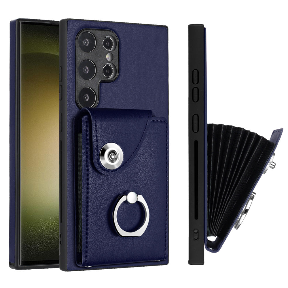 YB Leather Coating Series-7 for Samsung Galaxy S24 Ultra Magnetic Phone Case Card Holder Cover - Sapphire