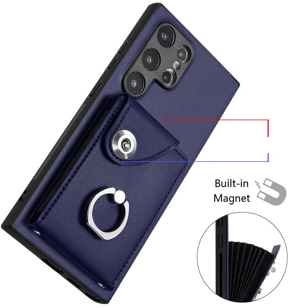 YB Leather Coating Series-7 for Samsung Galaxy S24 Ultra Magnetic Phone Case Card Holder Cover - Sapphire