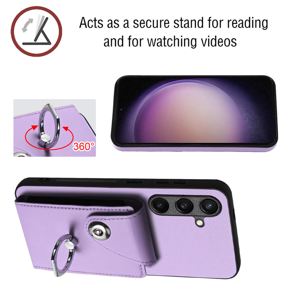 YB Leather Coating Series-7 for Samsung Galaxy S24 Case Slim-Fit Card Slots Kickstand Phone Shell - Purple