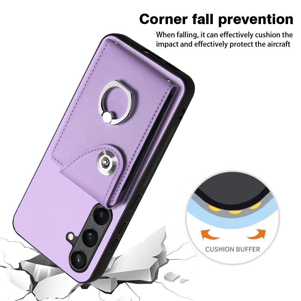 YB Leather Coating Series-7 for Samsung Galaxy S24 Case Slim-Fit Card Slots Kickstand Phone Shell - Purple