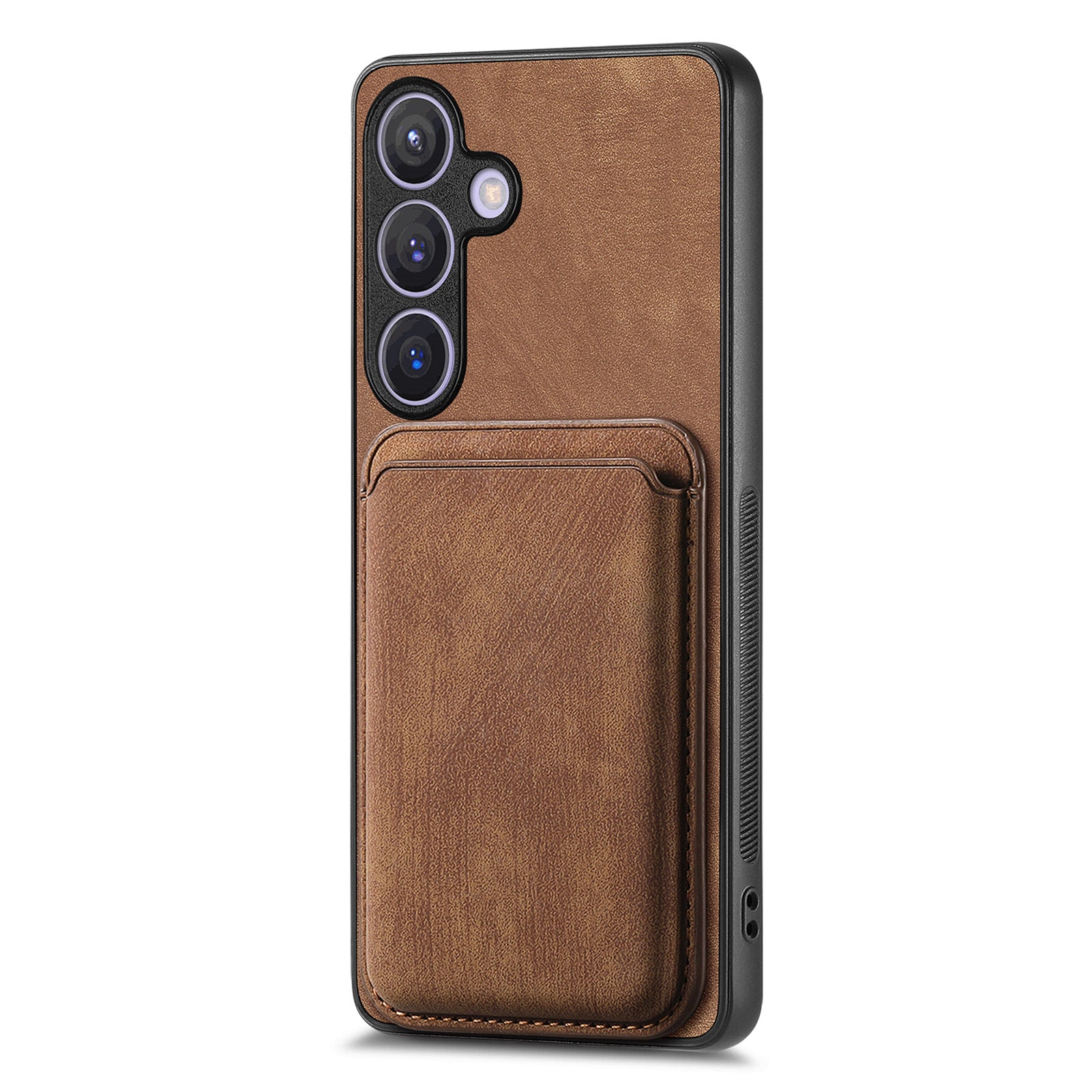 D12 For Samsung Galaxy S24 Bump Proof Phone Cover with Detachable Magnetic Card Case - Brown