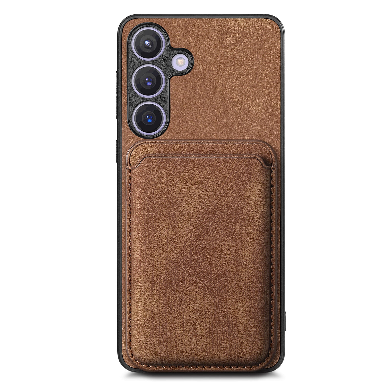 D12 For Samsung Galaxy S24 Bump Proof Phone Cover with Detachable Magnetic Card Case - Brown