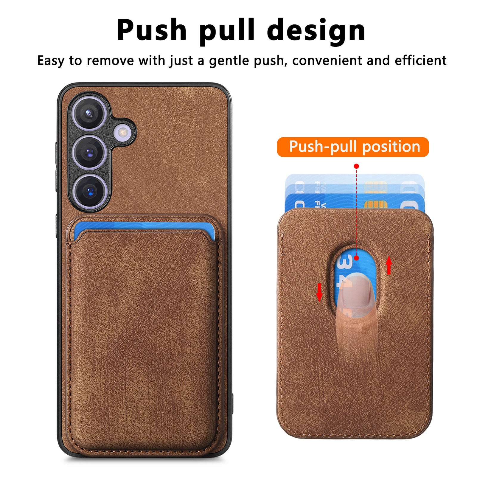 D12 For Samsung Galaxy S24 Bump Proof Phone Cover with Detachable Magnetic Card Case - Brown