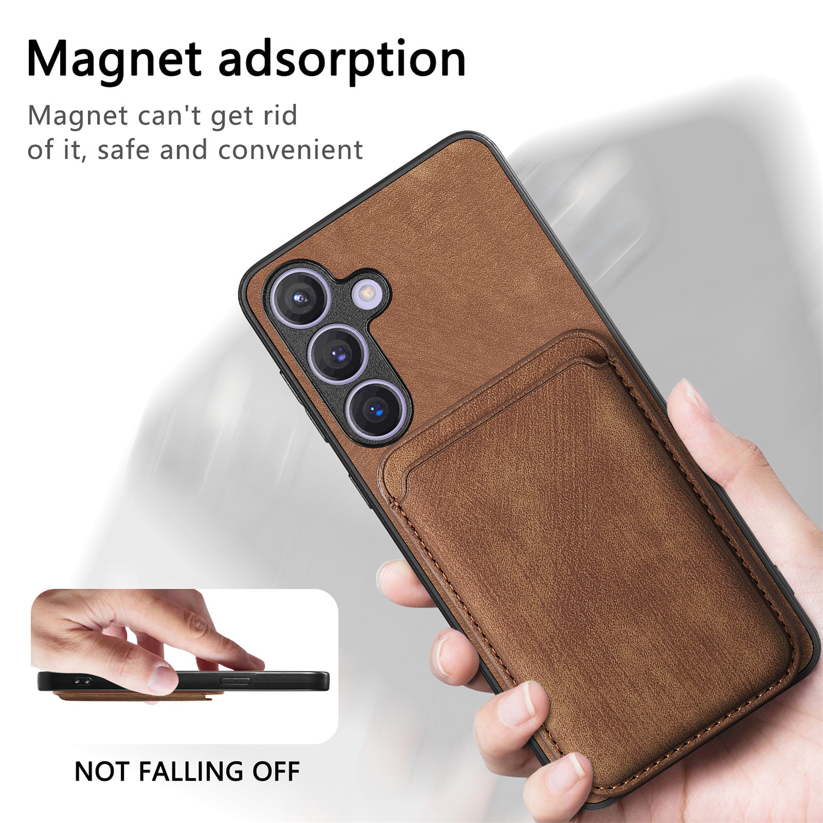 D12 For Samsung Galaxy S24 Bump Proof Phone Cover with Detachable Magnetic Card Case - Brown