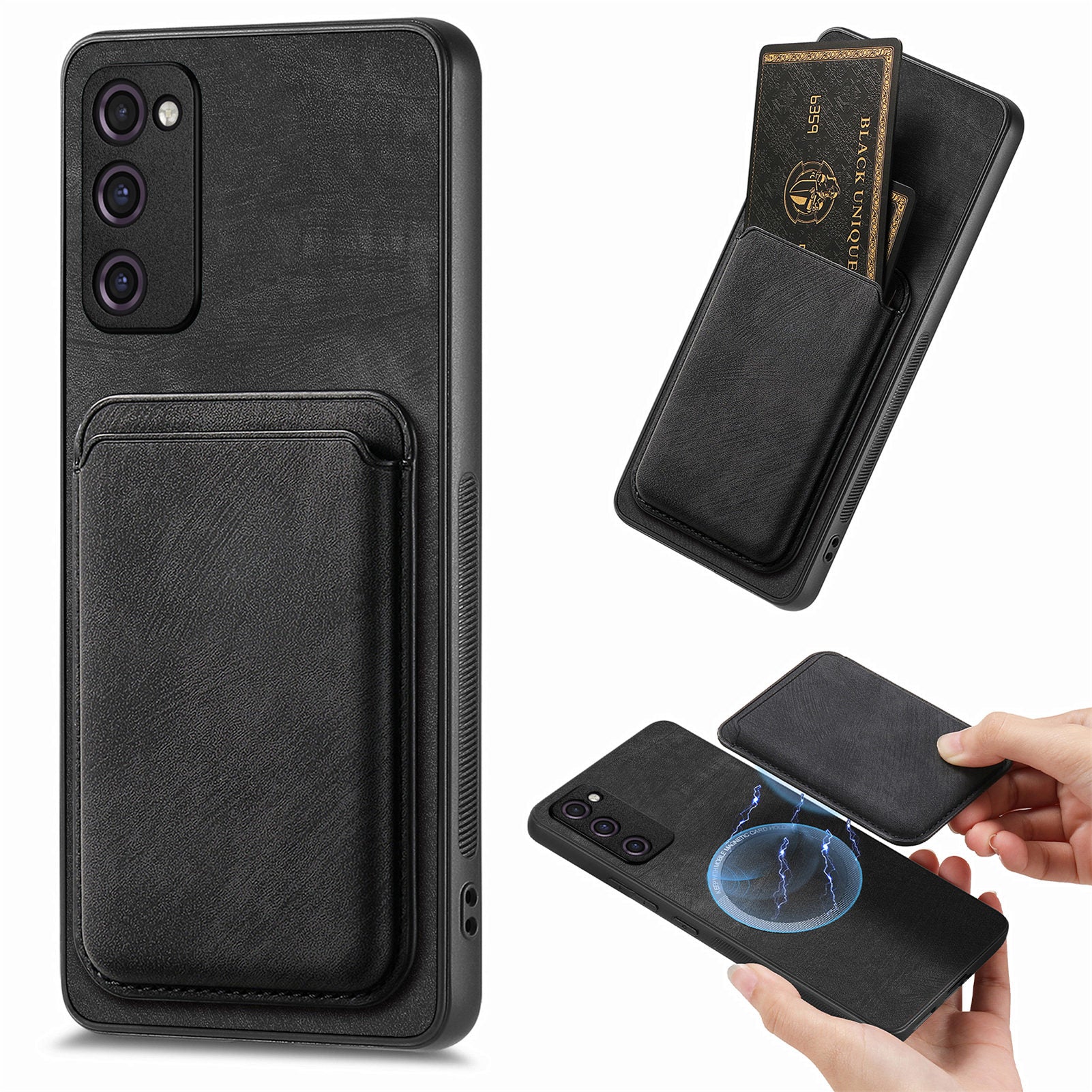 D12 For Samsung Galaxy S20 Lite / S20 FE / S20 FE 5G / S20 FE 2022 Case Detachable Card Case Shell - Black