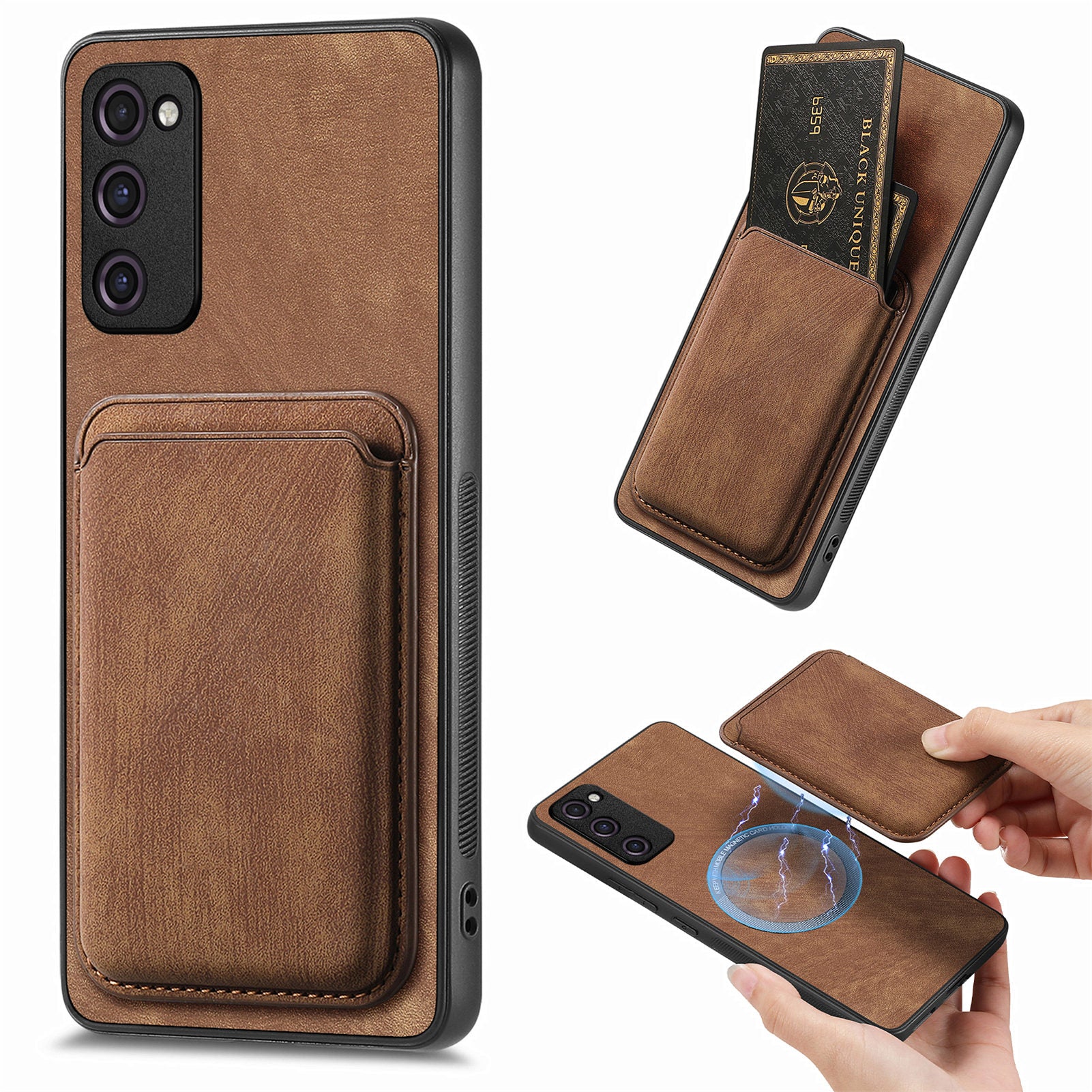 D12 For Samsung Galaxy S20 Lite / S20 FE / S20 FE 5G / S20 FE 2022 Case Detachable Card Case Shell - Brown