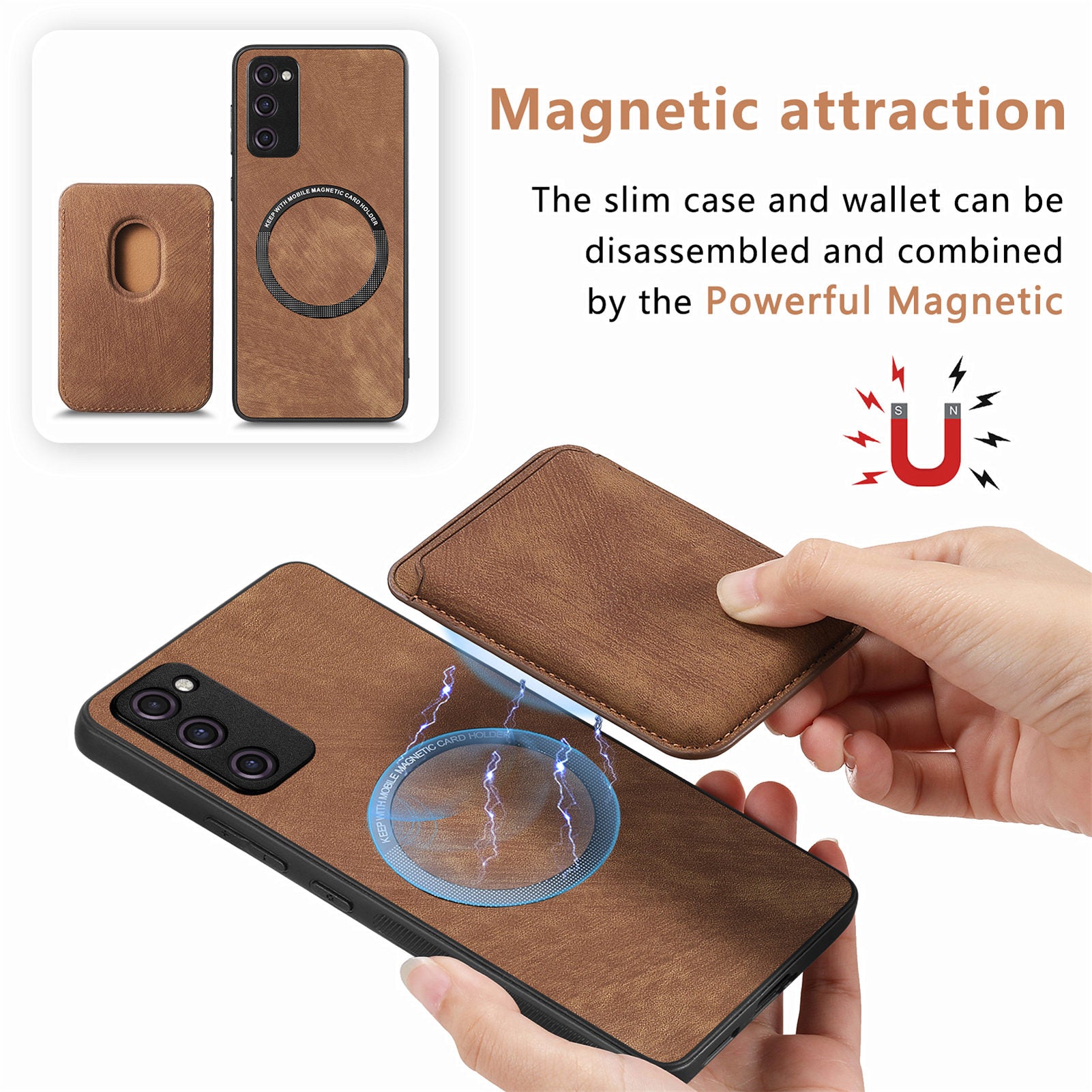 D12 For Samsung Galaxy S20 Lite / S20 FE / S20 FE 5G / S20 FE 2022 Case Detachable Card Case Shell - Brown