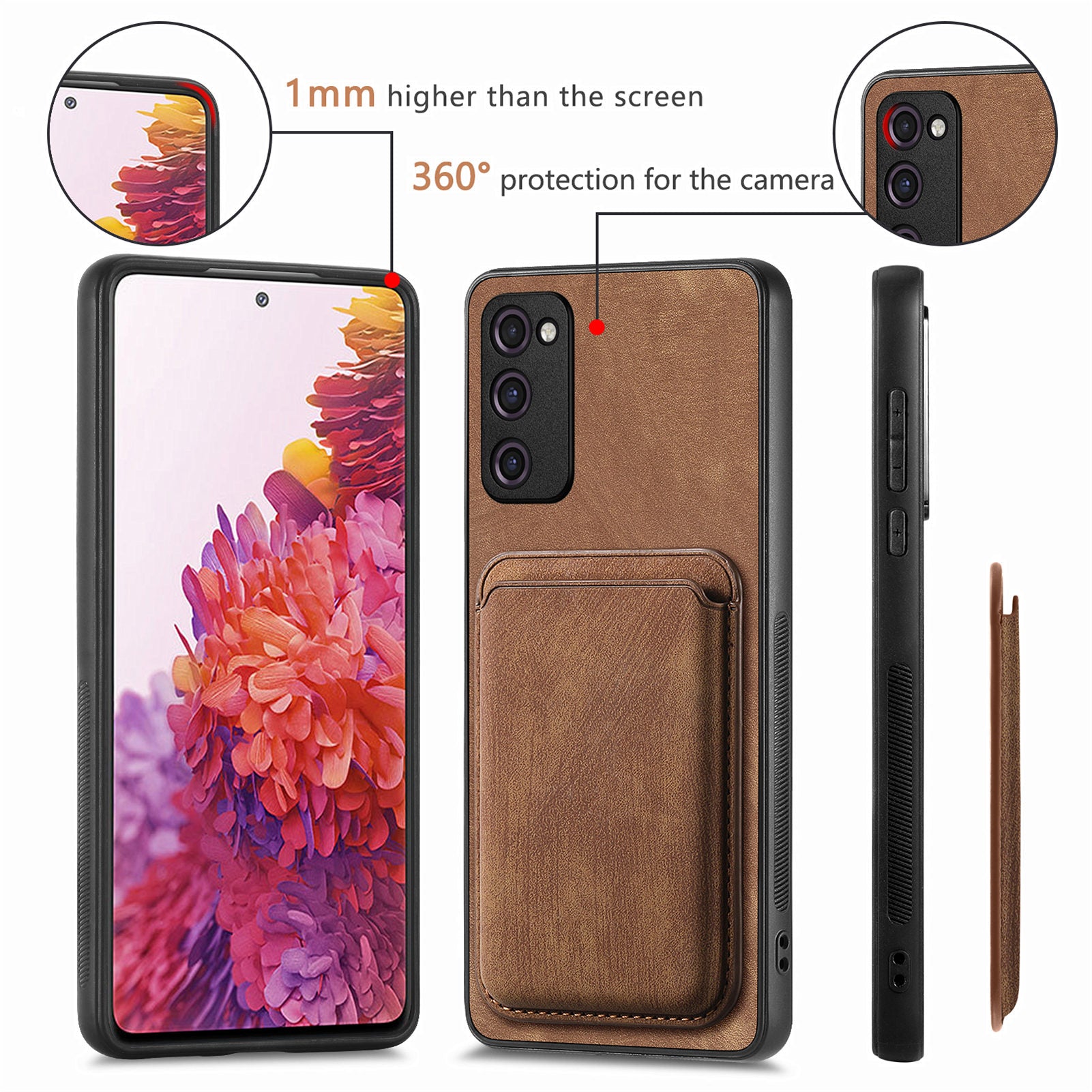 D12 For Samsung Galaxy S20 Lite / S20 FE / S20 FE 5G / S20 FE 2022 Case Detachable Card Case Shell - Brown