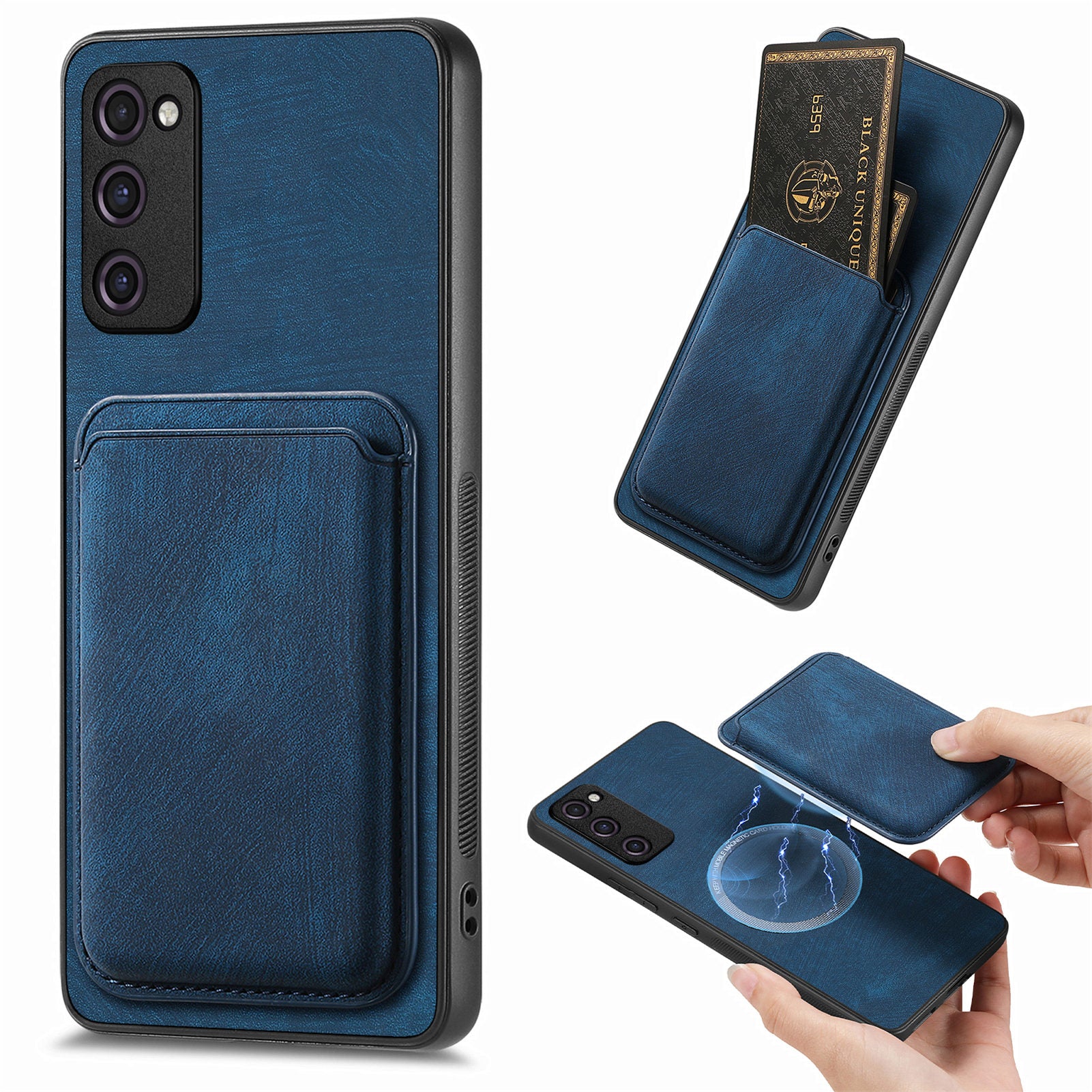 D12 For Samsung Galaxy S20 Lite / S20 FE / S20 FE 5G / S20 FE 2022 Case Detachable Card Case Shell - Blue