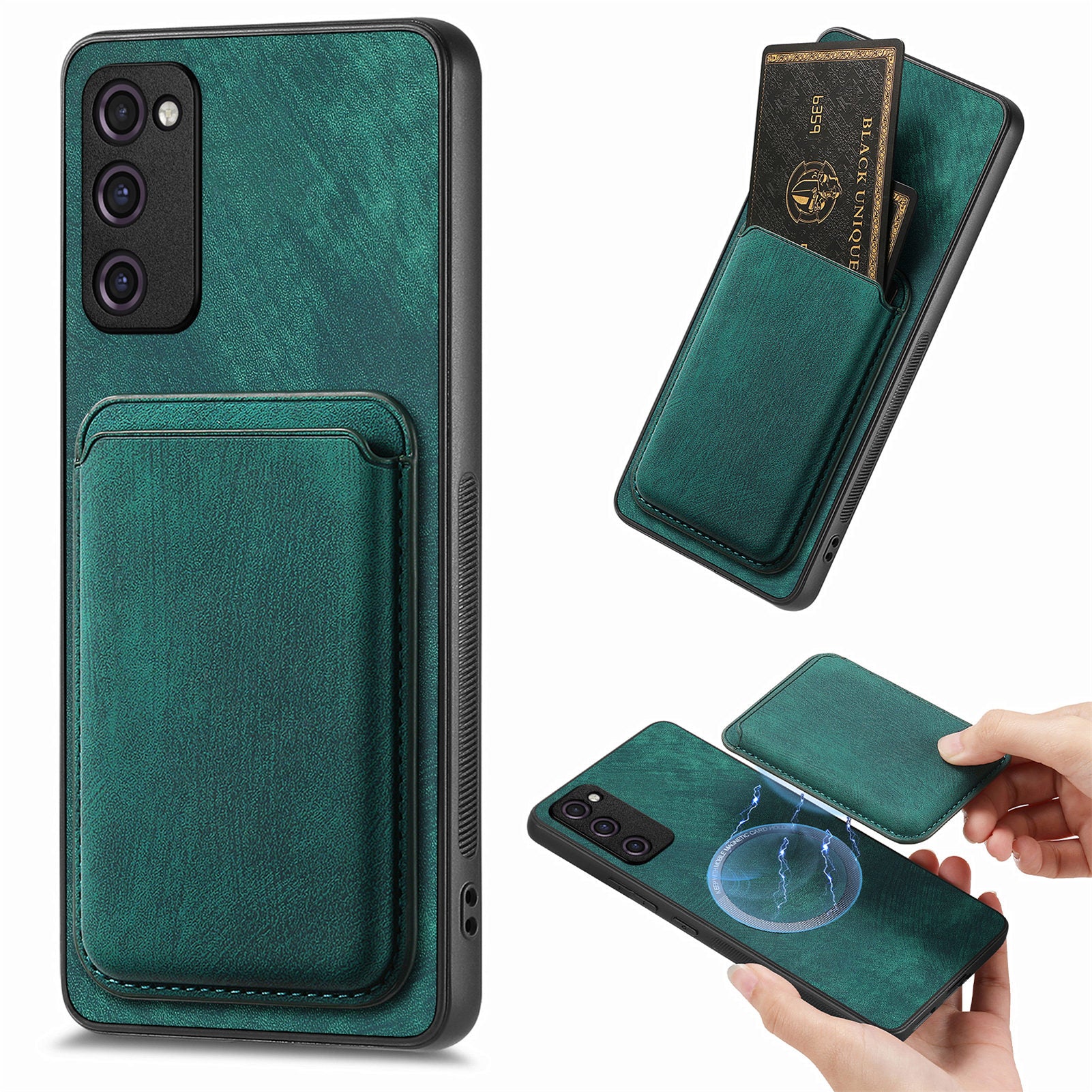 D12 For Samsung Galaxy S20 Lite / S20 FE / S20 FE 5G / S20 FE 2022 Case Detachable Card Case Shell - Green