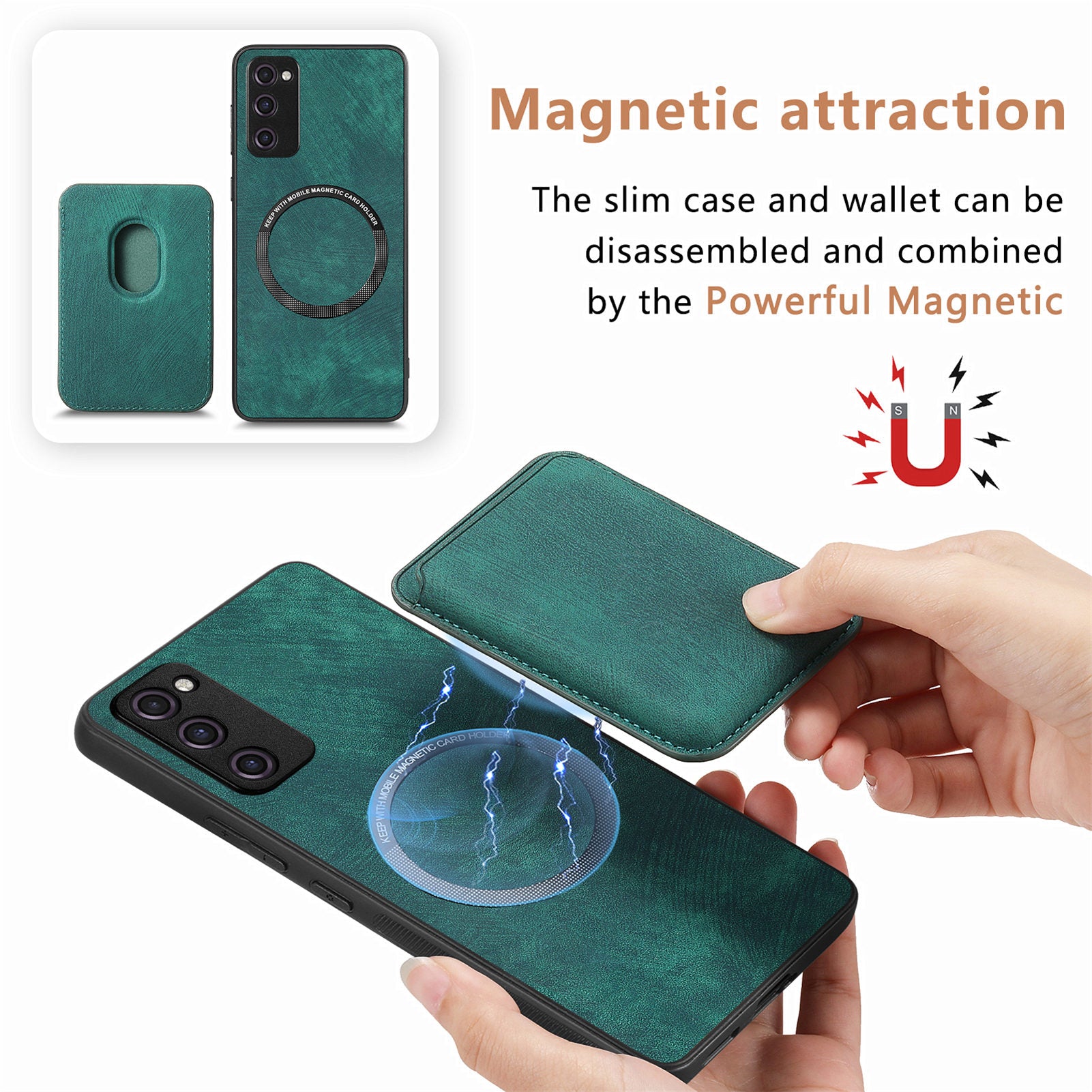 D12 For Samsung Galaxy S20 Lite / S20 FE / S20 FE 5G / S20 FE 2022 Case Detachable Card Case Shell - Green