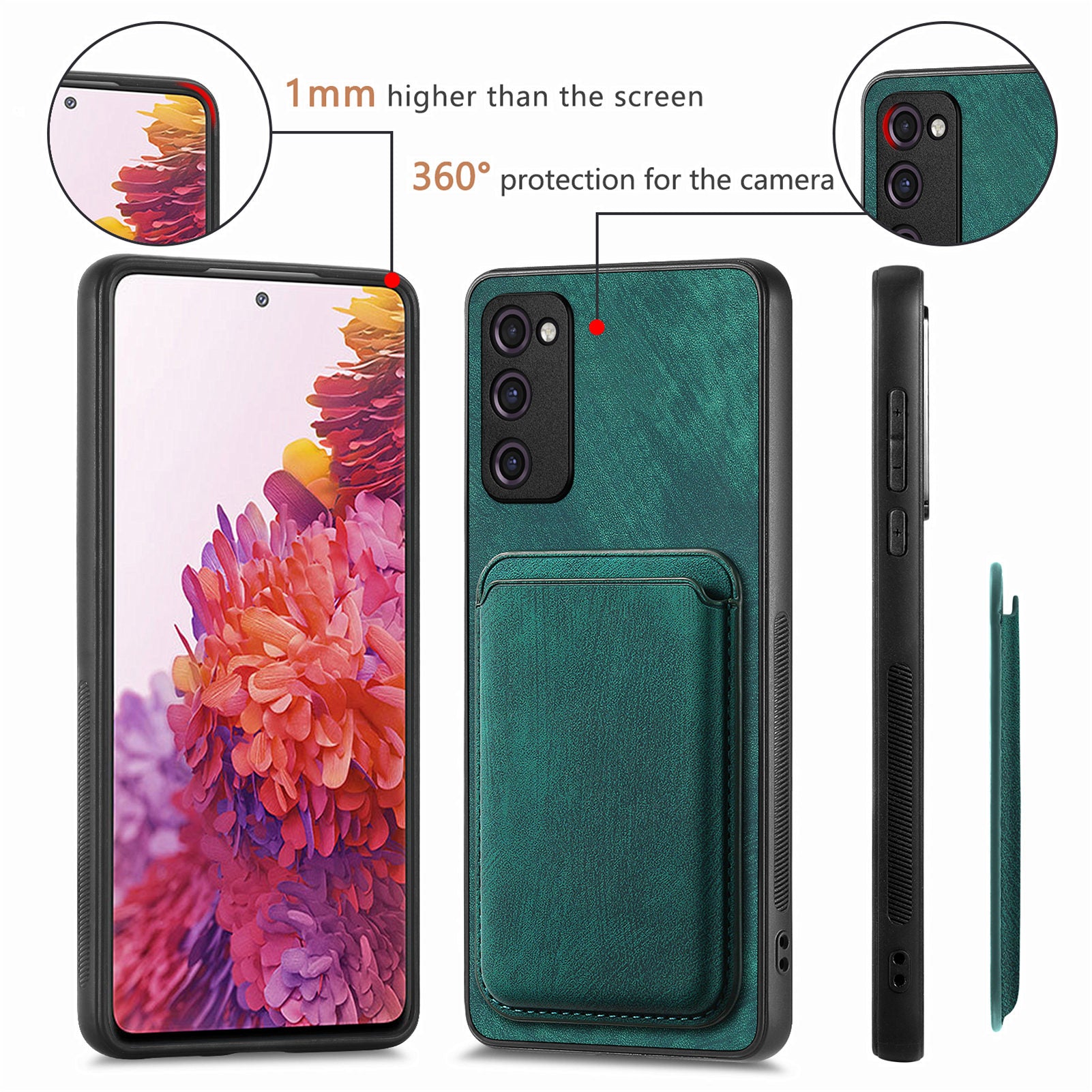 D12 For Samsung Galaxy S20 Lite / S20 FE / S20 FE 5G / S20 FE 2022 Case Detachable Card Case Shell - Green