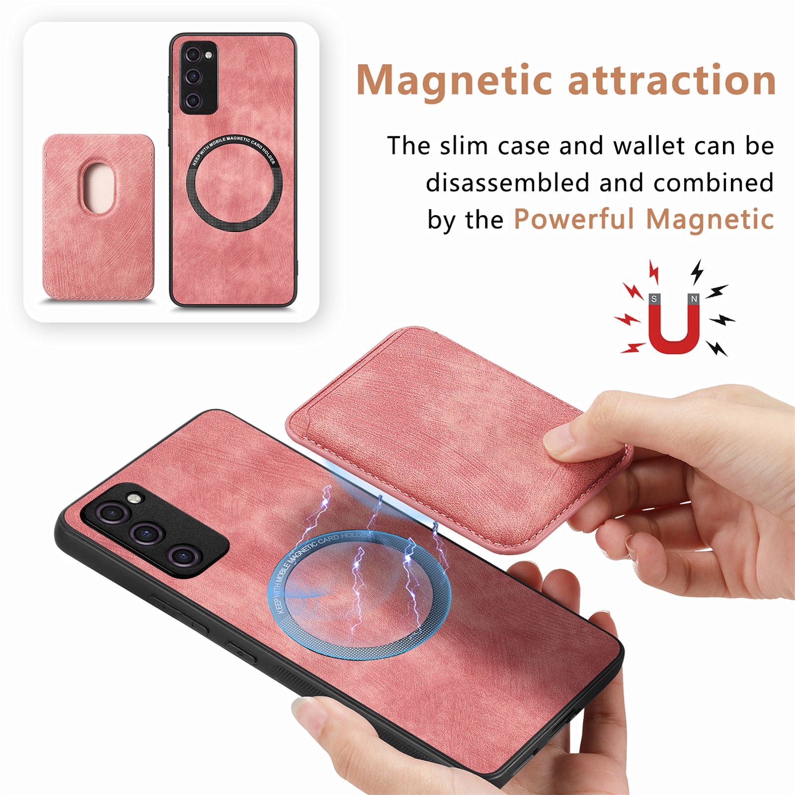 D12 For Samsung Galaxy S20 Lite / S20 FE / S20 FE 5G / S20 FE 2022 Case Detachable Card Case Shell - Pink